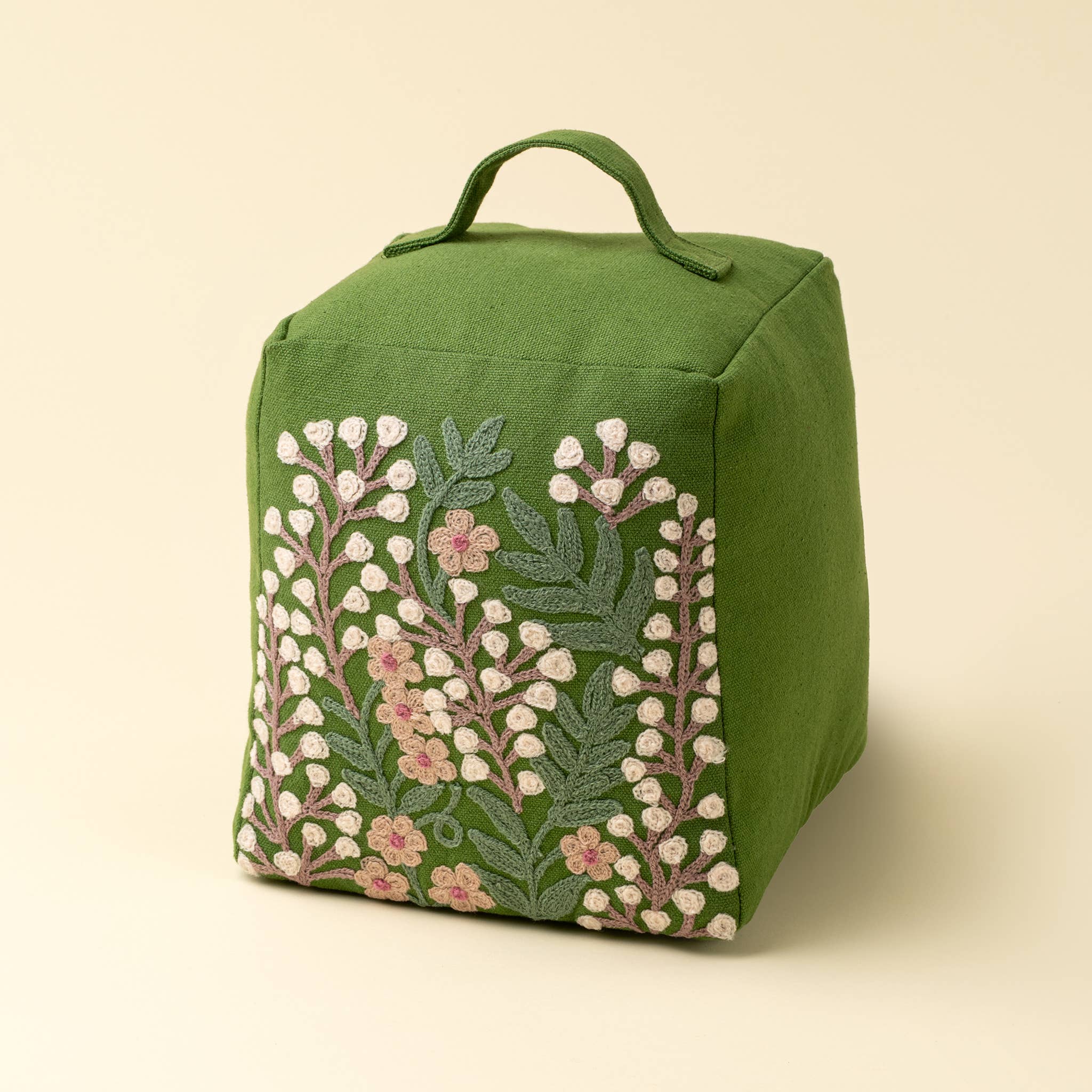 Embroidered Floral Doorstop, Green