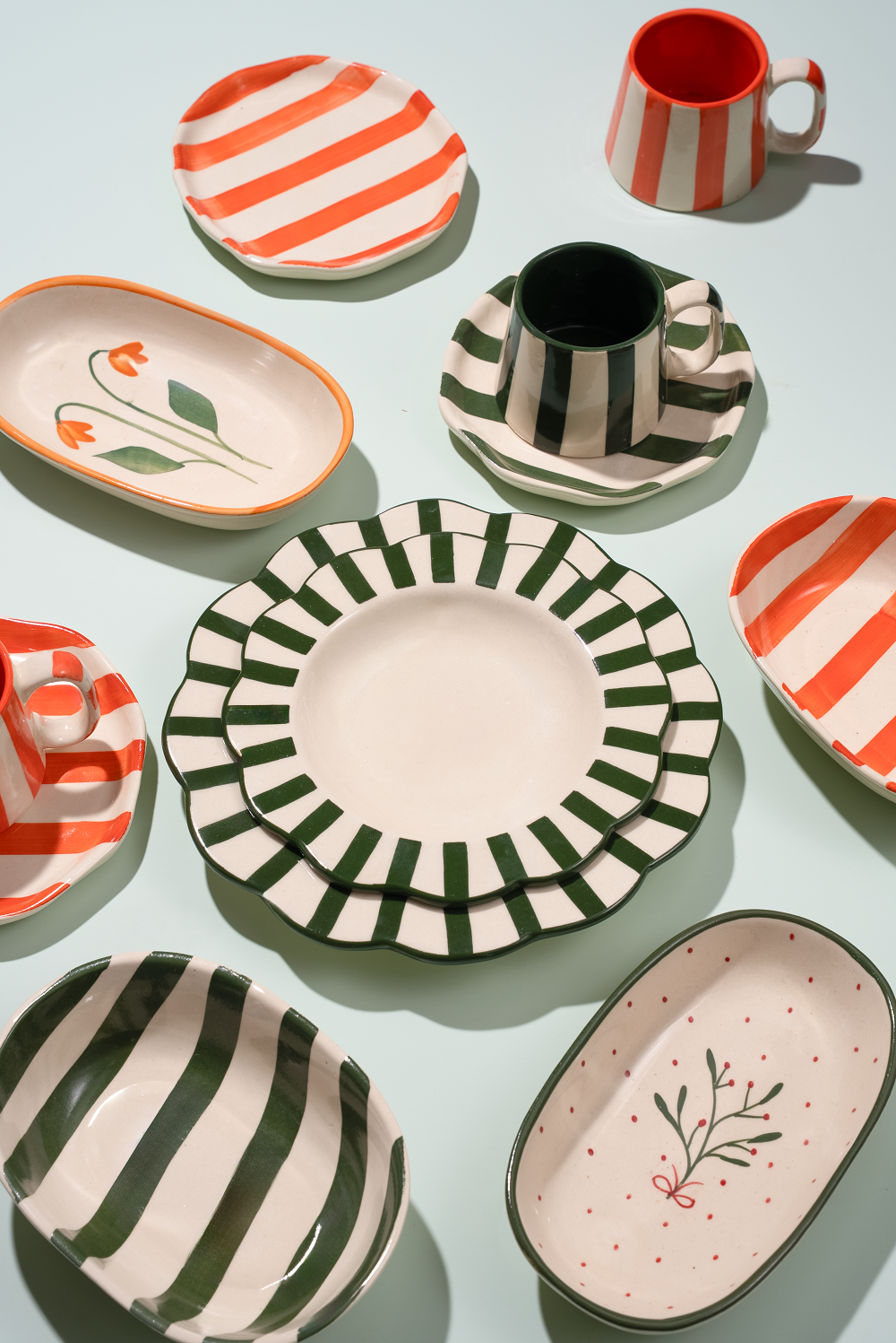 Ceramic olive Stripe Coffee cup- 220ml