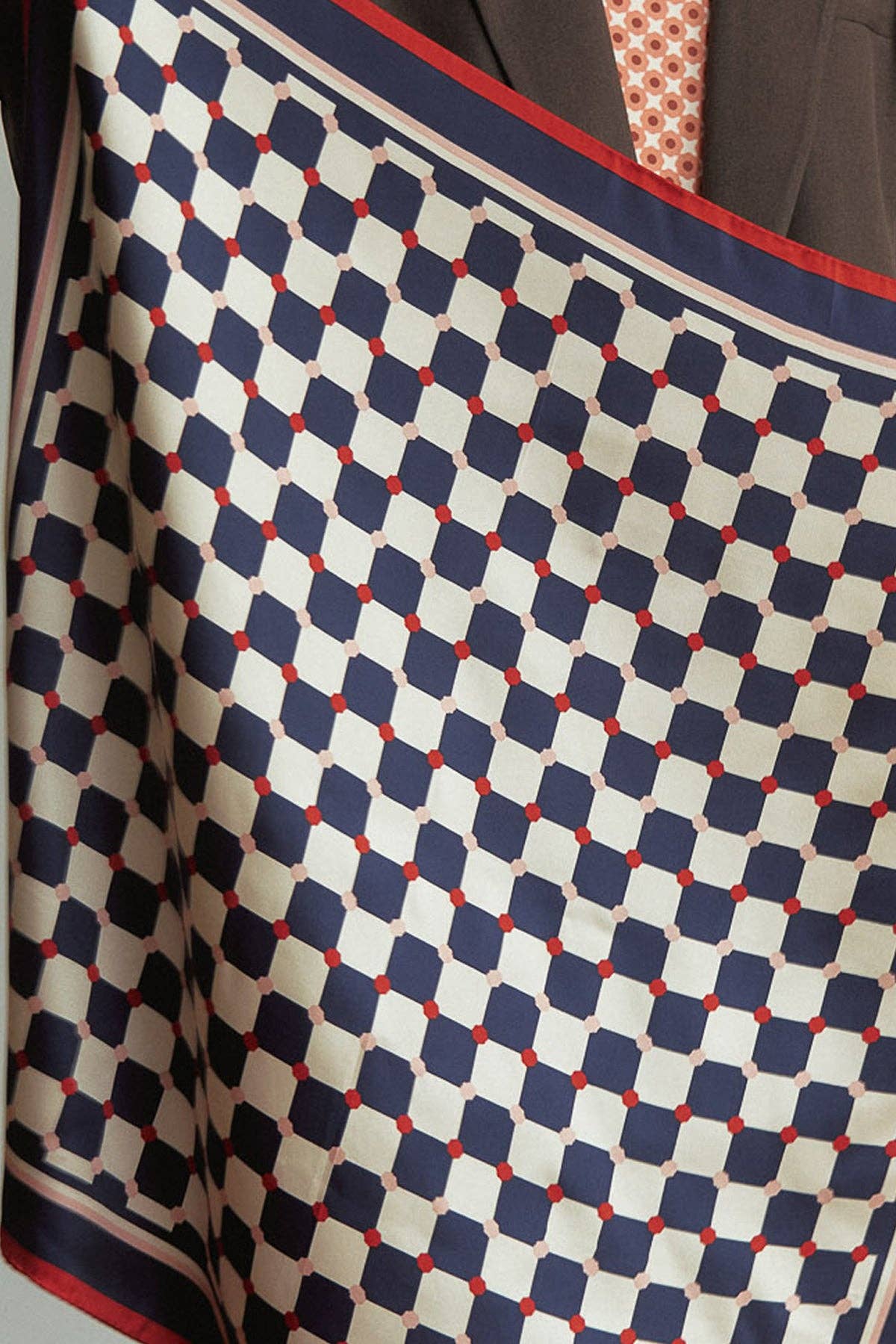 "Checkerboard" Silk Bandana Scarf - Blue