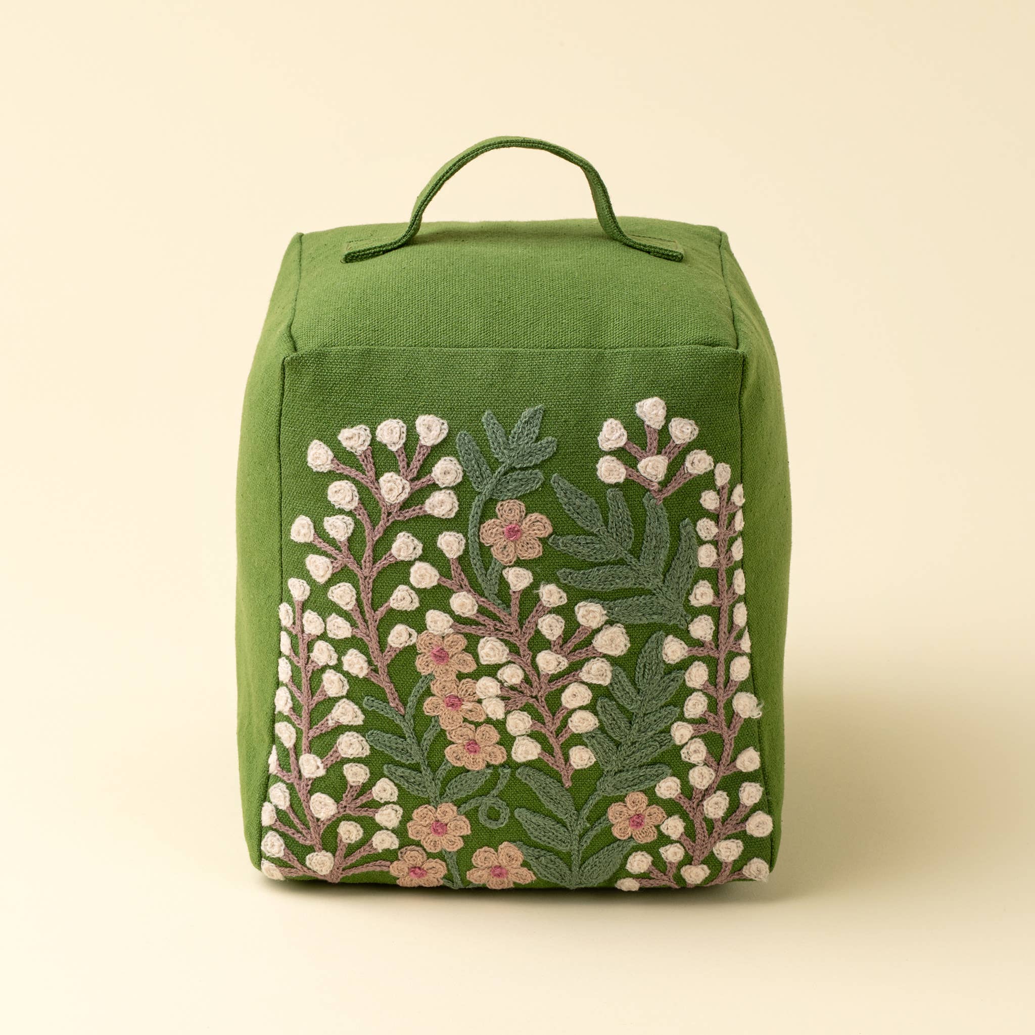 Embroidered Floral Doorstop, Green
