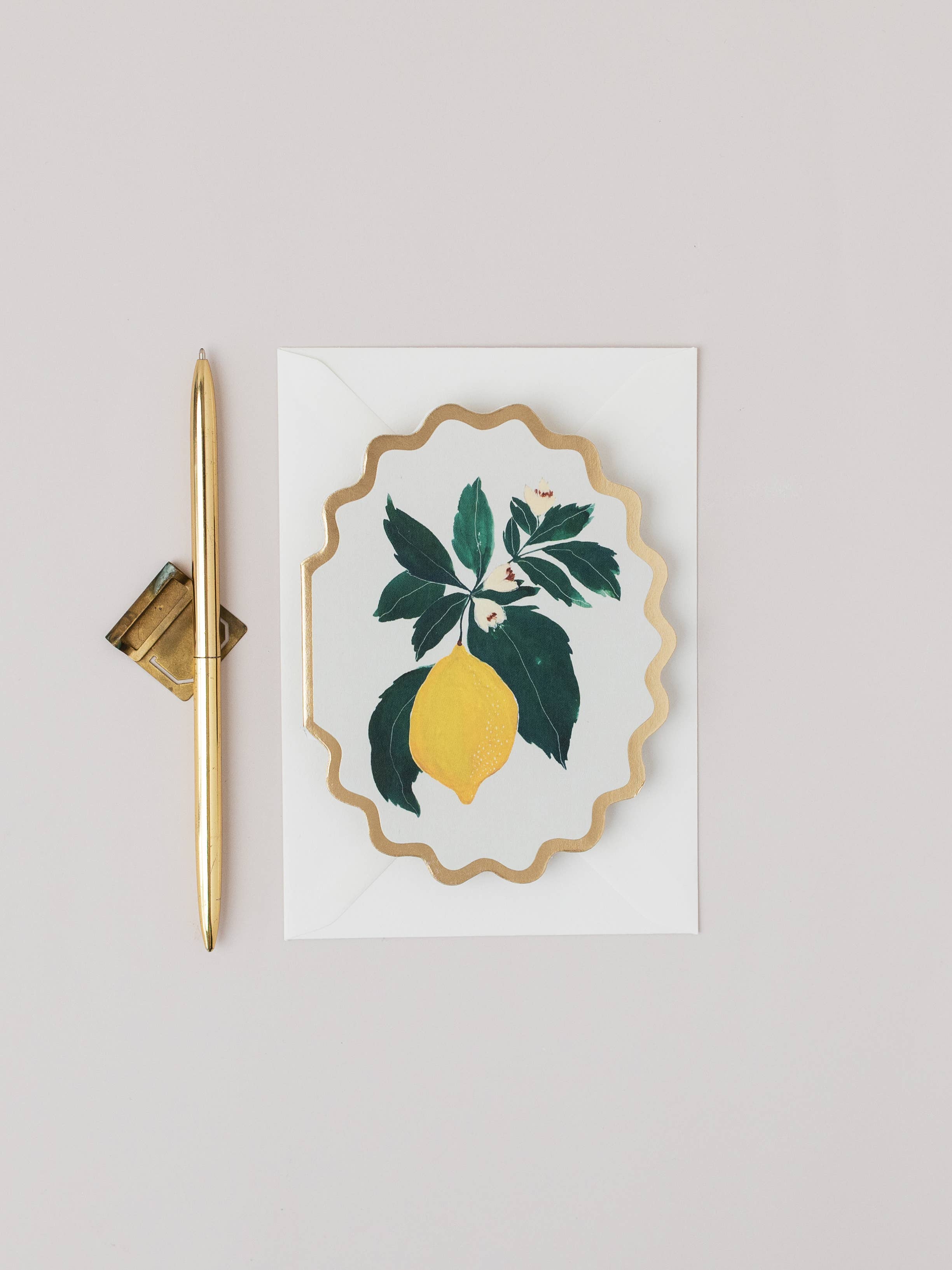 LEMON BOTANICAL FRUIT SCALLOP DIE CUT CARD