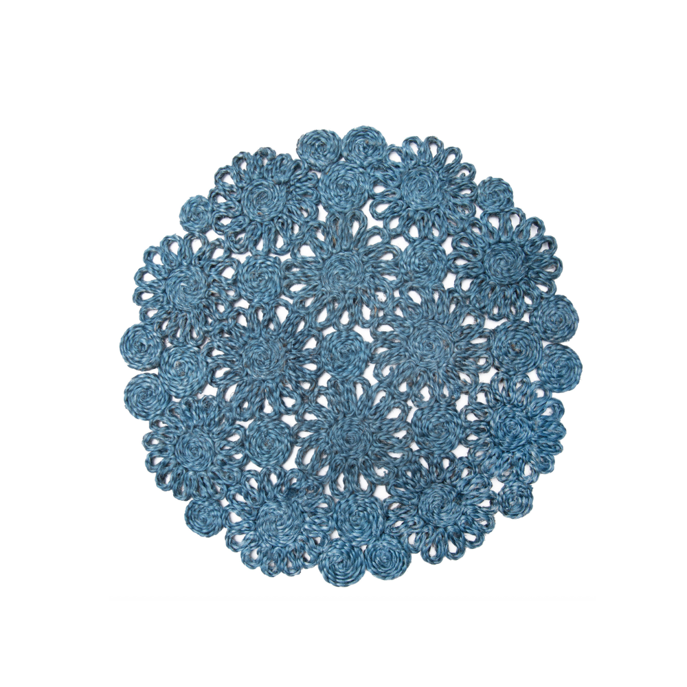 Daisy Jute Placemat | Blue Jean | 15" Round | Set of 4
