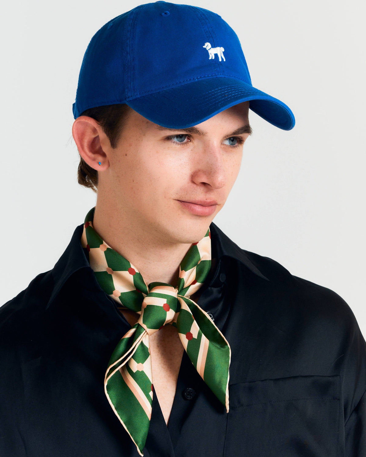 "Checkerboard" Silk Bandana Scarf - Green