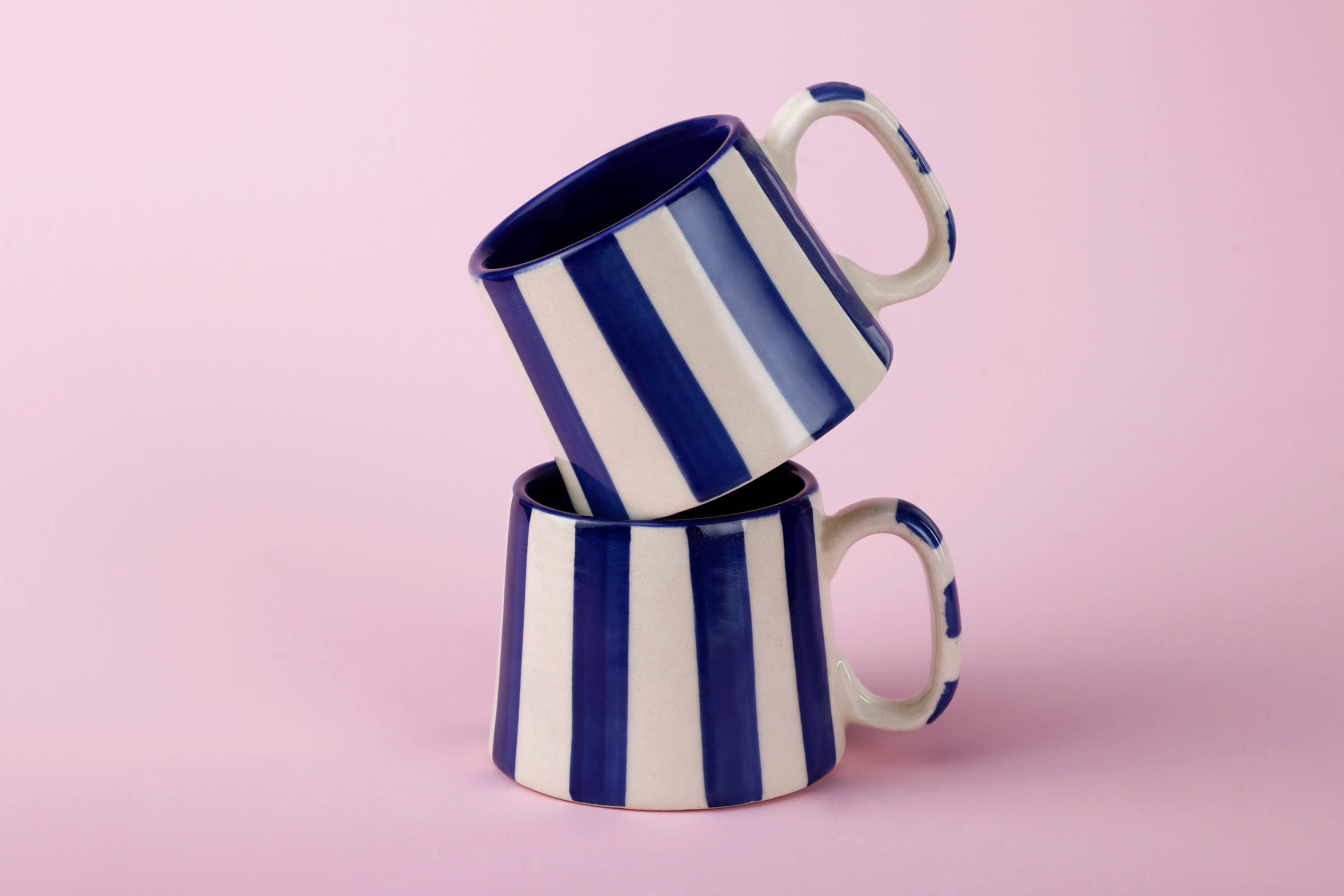 Ceramic Stripe Coffee cup- Dark Blue 220ml