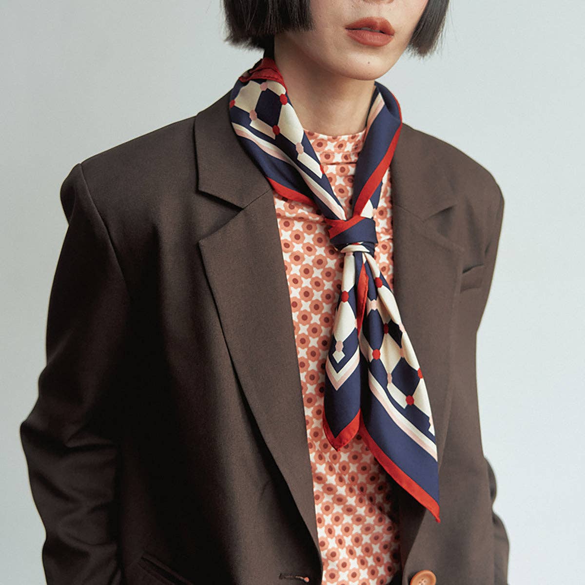 "Checkerboard" Silk Bandana Scarf - Blue