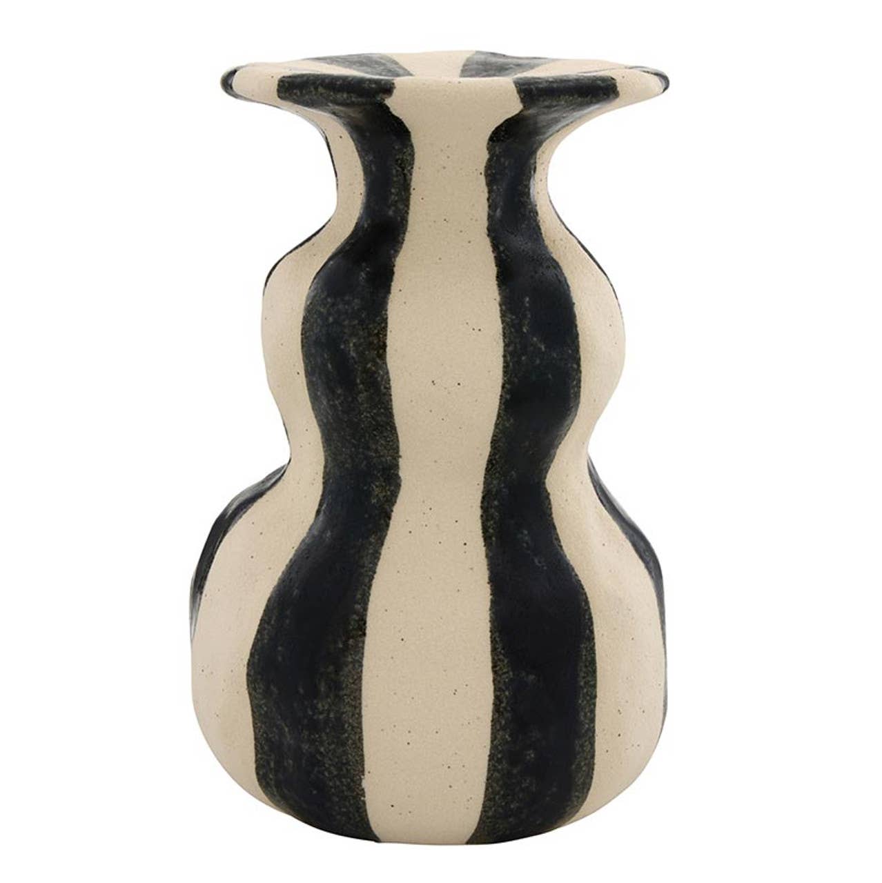 Black Striped Ceramic Candle Holder - Large