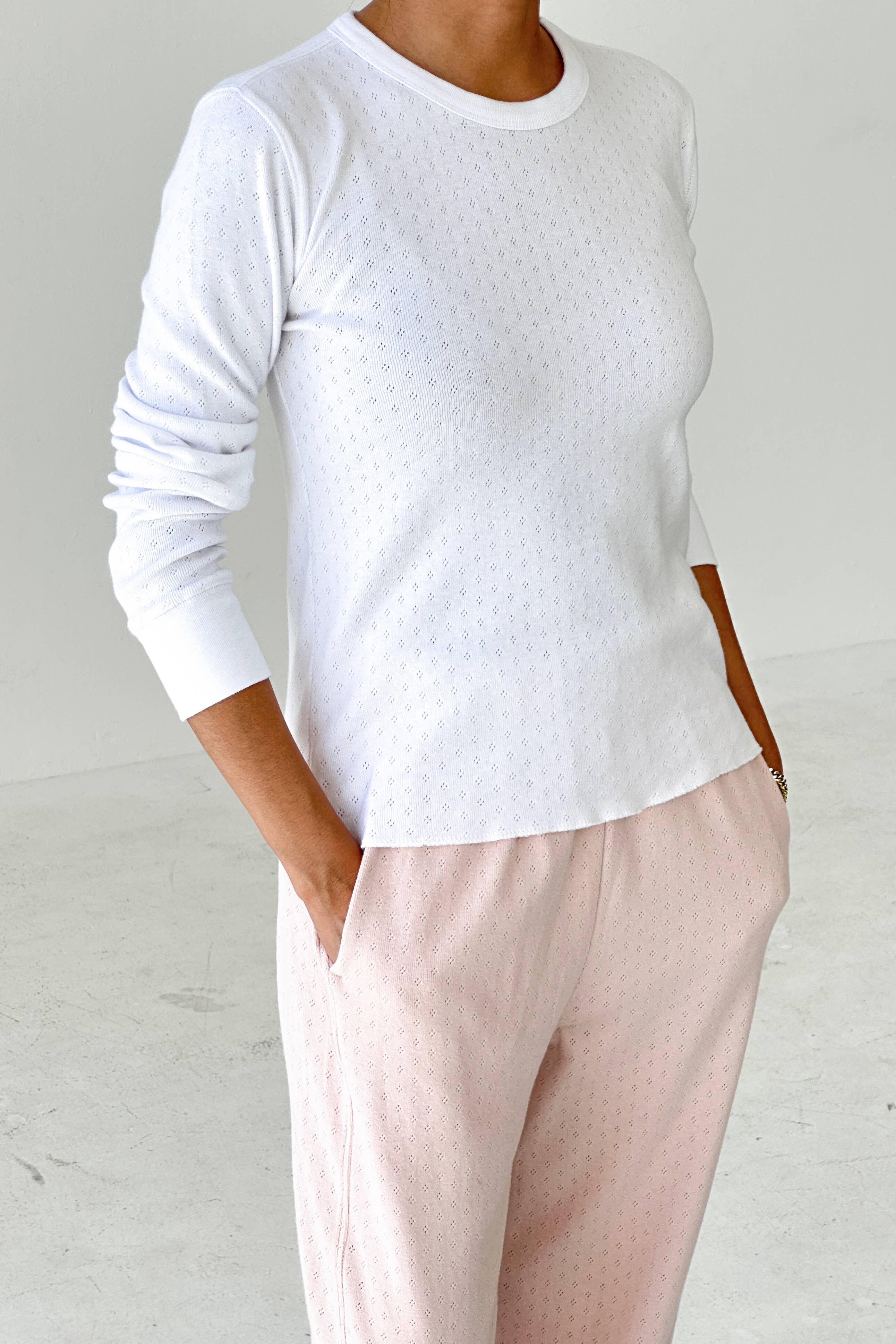 Pointelle Fundamental Tee (2S-2M-1L): Baby Pink