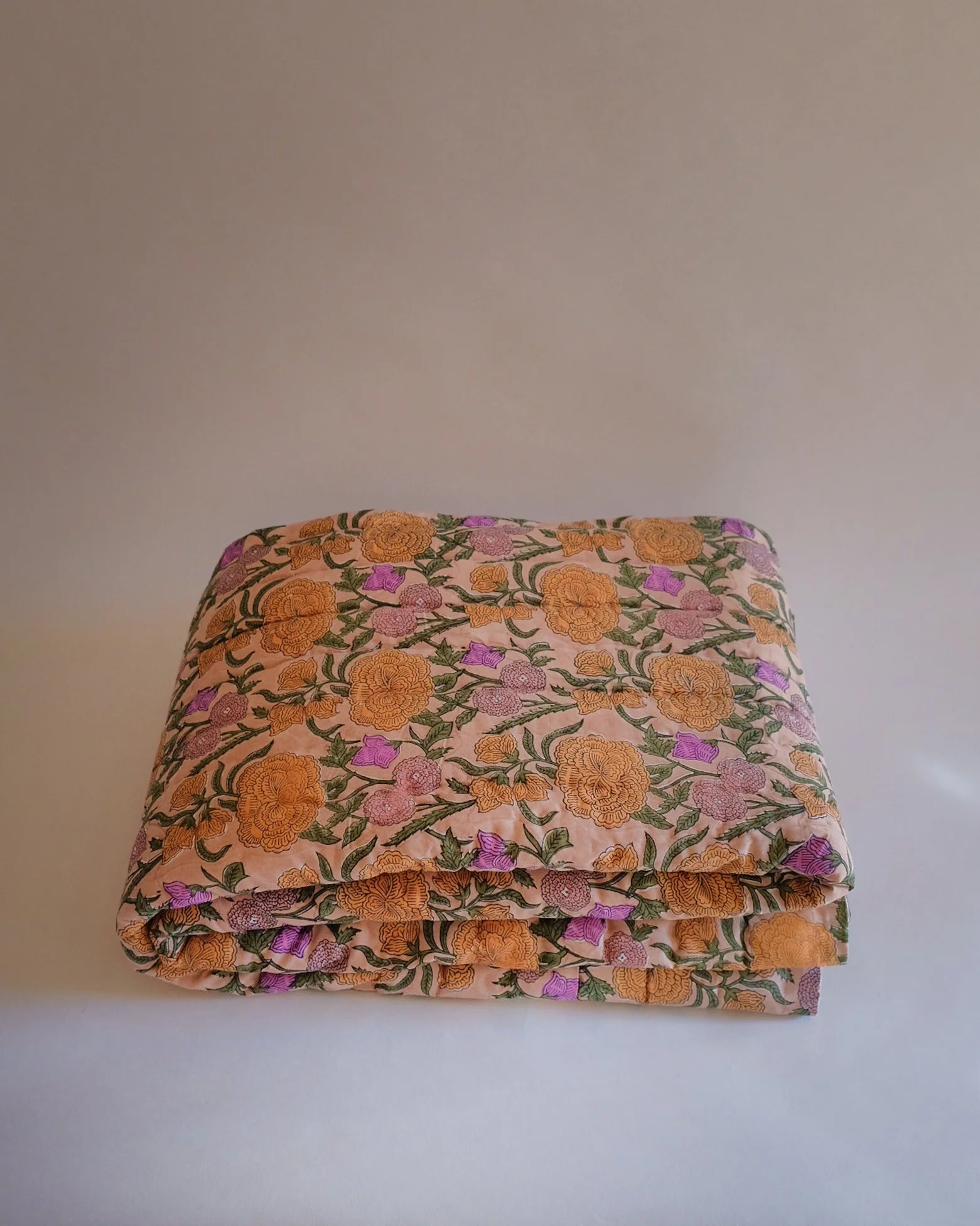 Nargis - Hand Block-printed Reversible Quilt, Old Rose