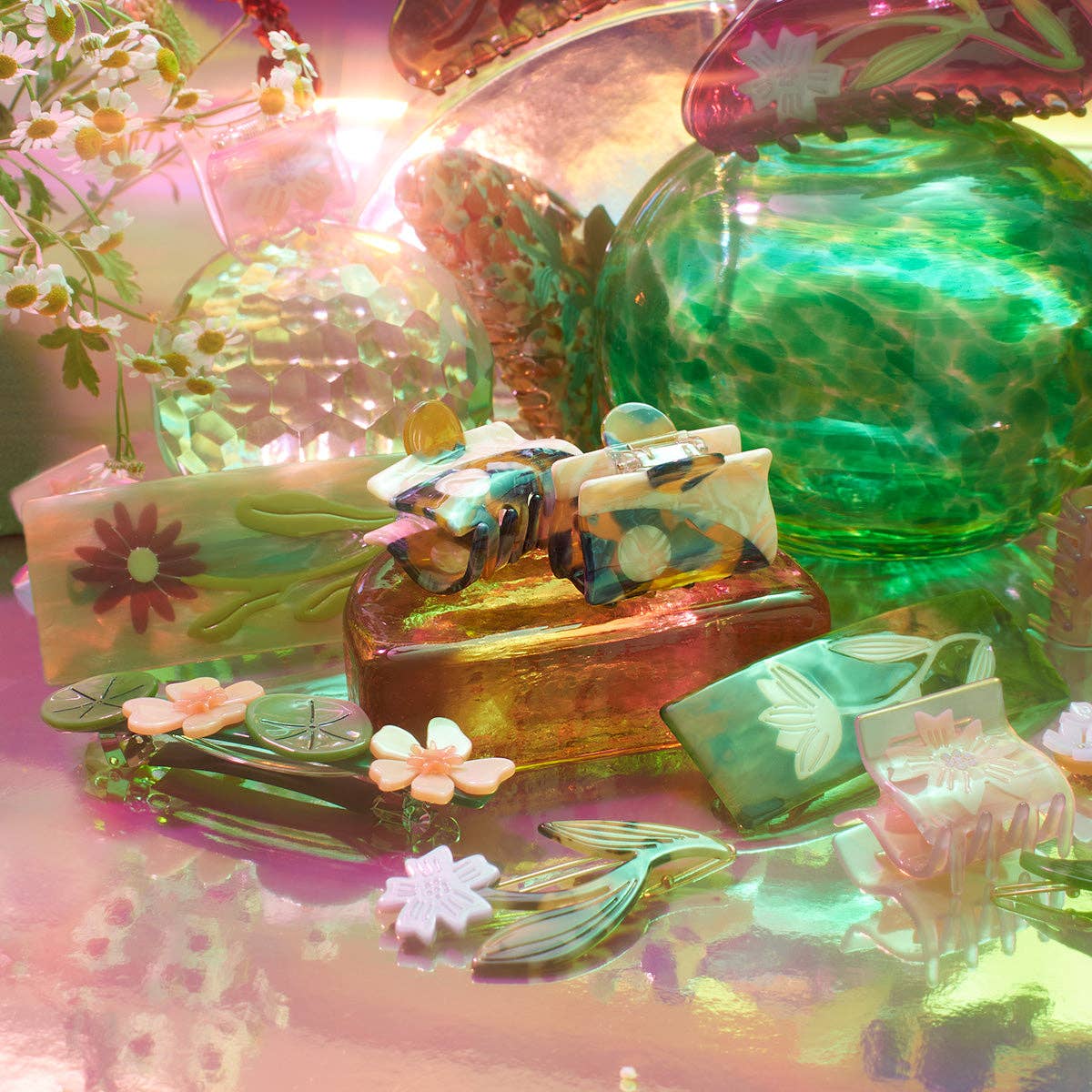 Blue and Amber Acetate Yin Yang Small Hair Claw Set