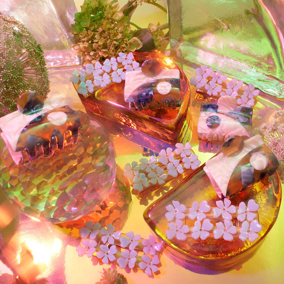 Blue and Amber Acetate Yin Yang Small Hair Claw Set