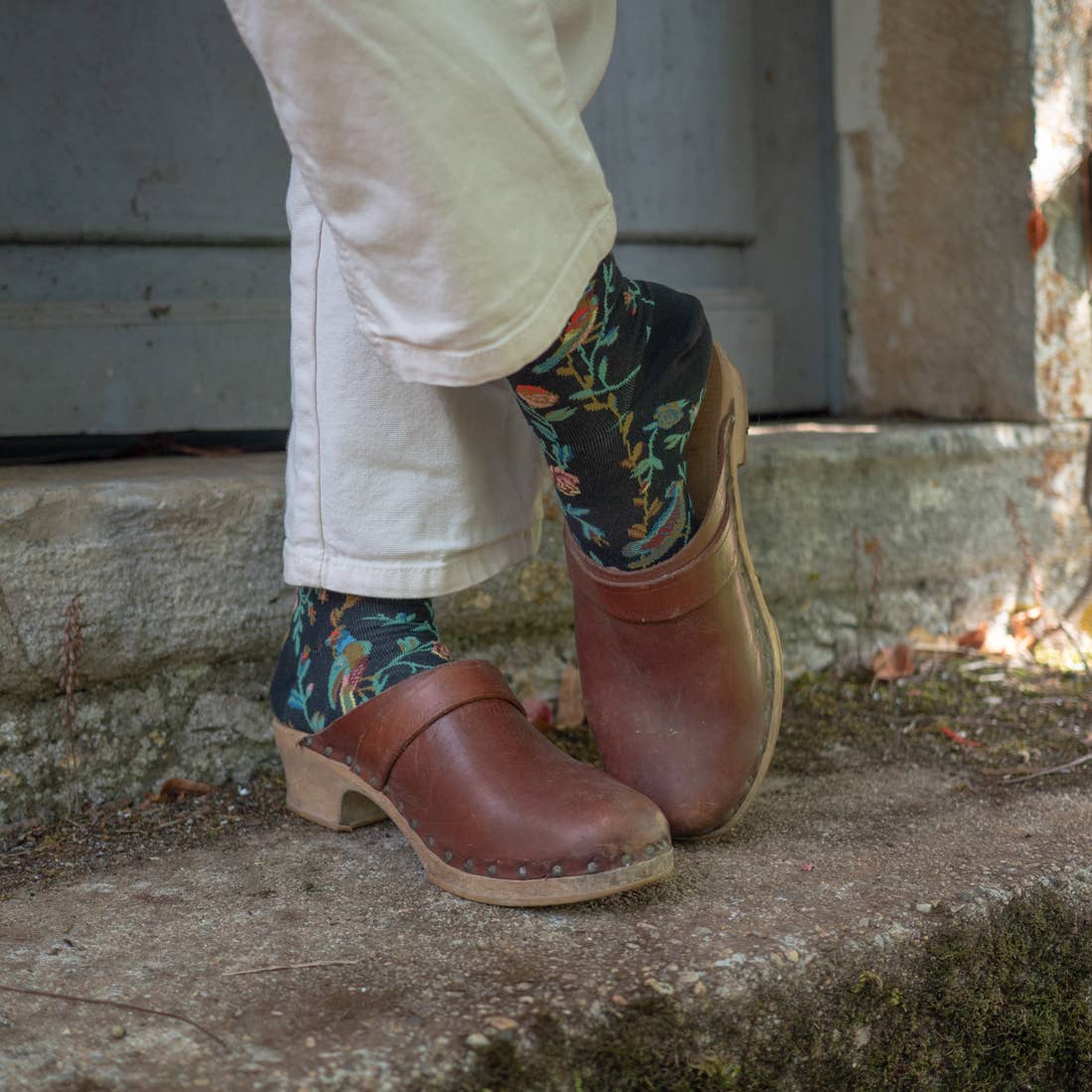 Sock Flowers and Birds Faux Black