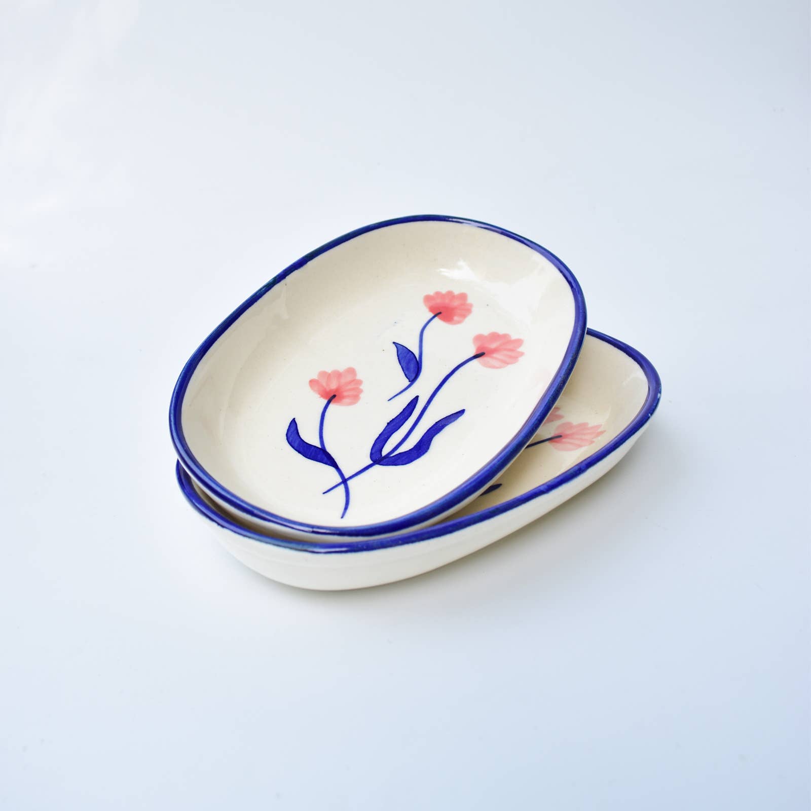 Handmade Ceramic Serving bowl - Camellia, 1.5 x 8 x 4 Inches