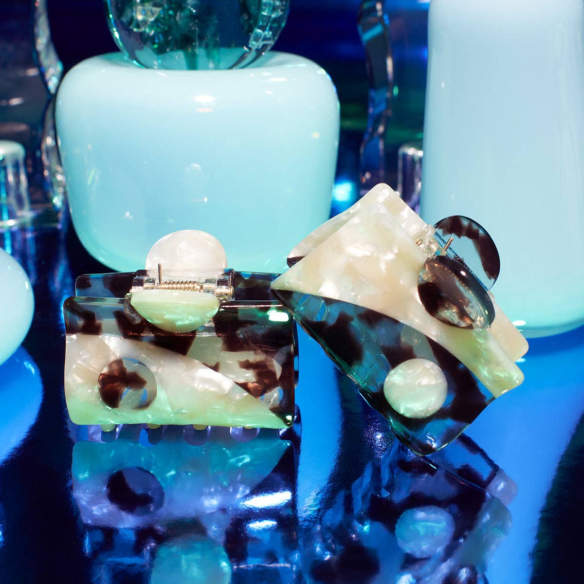 Blue Tortoise Shell Acetate Yin Yang Small Hair Claw Set