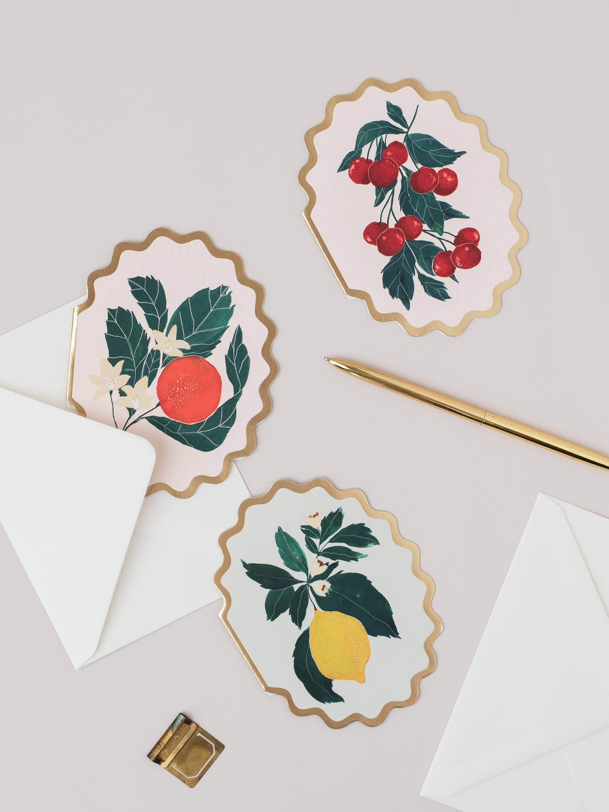 LEMON BOTANICAL FRUIT SCALLOP DIE CUT CARD
