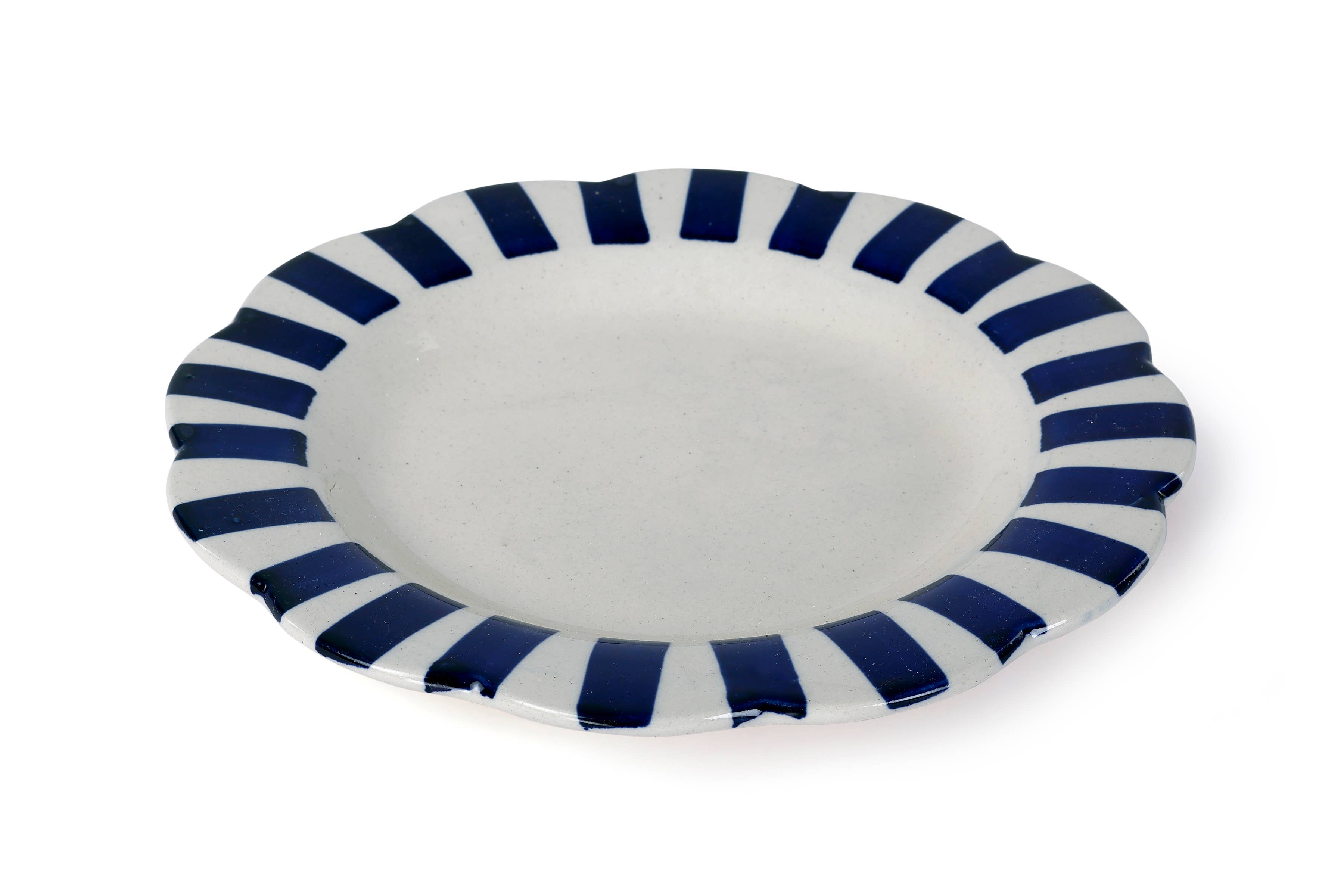 Ceramic Stripe Dinner Plate, Blue- 10 x 10 x 1.25 Inches