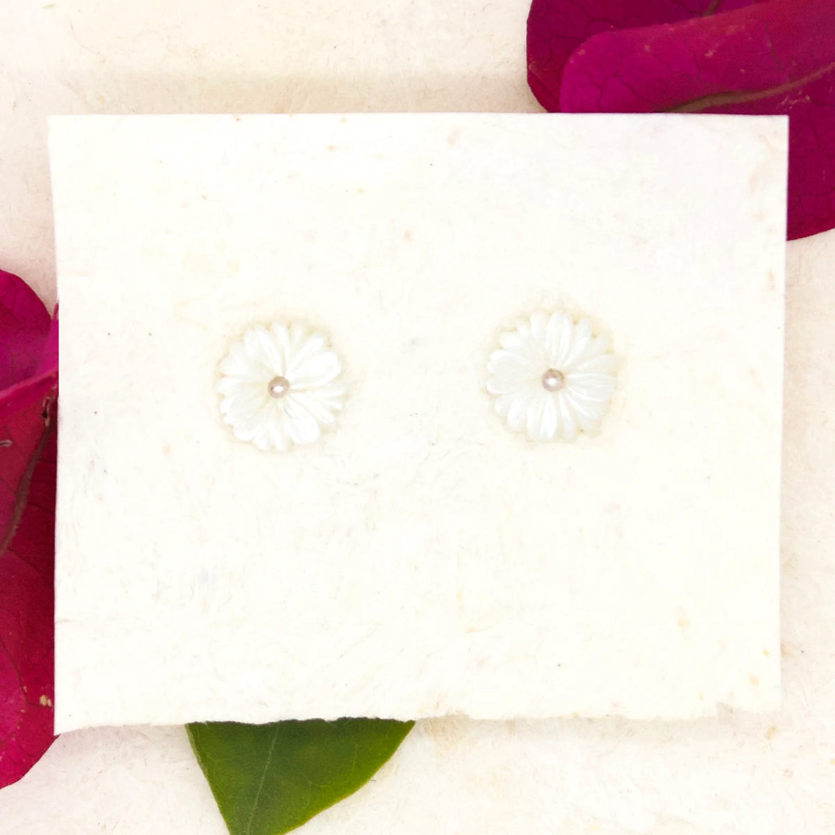 White Chrysanthemum Flower Post Earrings