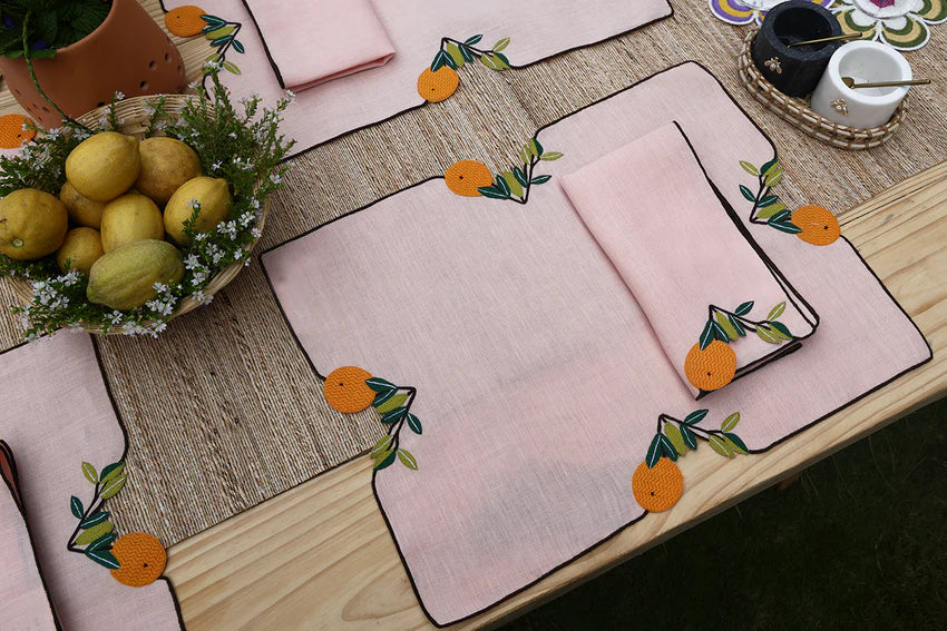 Hand Embroidered Farm To Table Placemats 14"x18" ( Set of 4)
