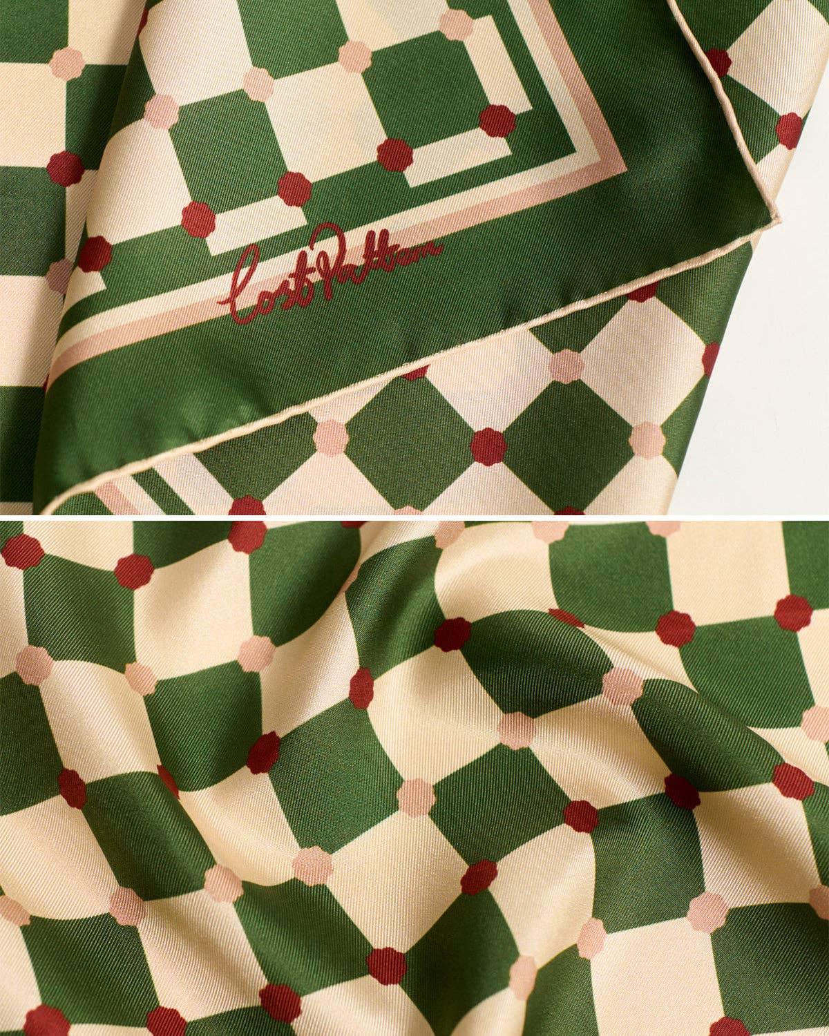 "Checkerboard" Silk Bandana Scarf - Green