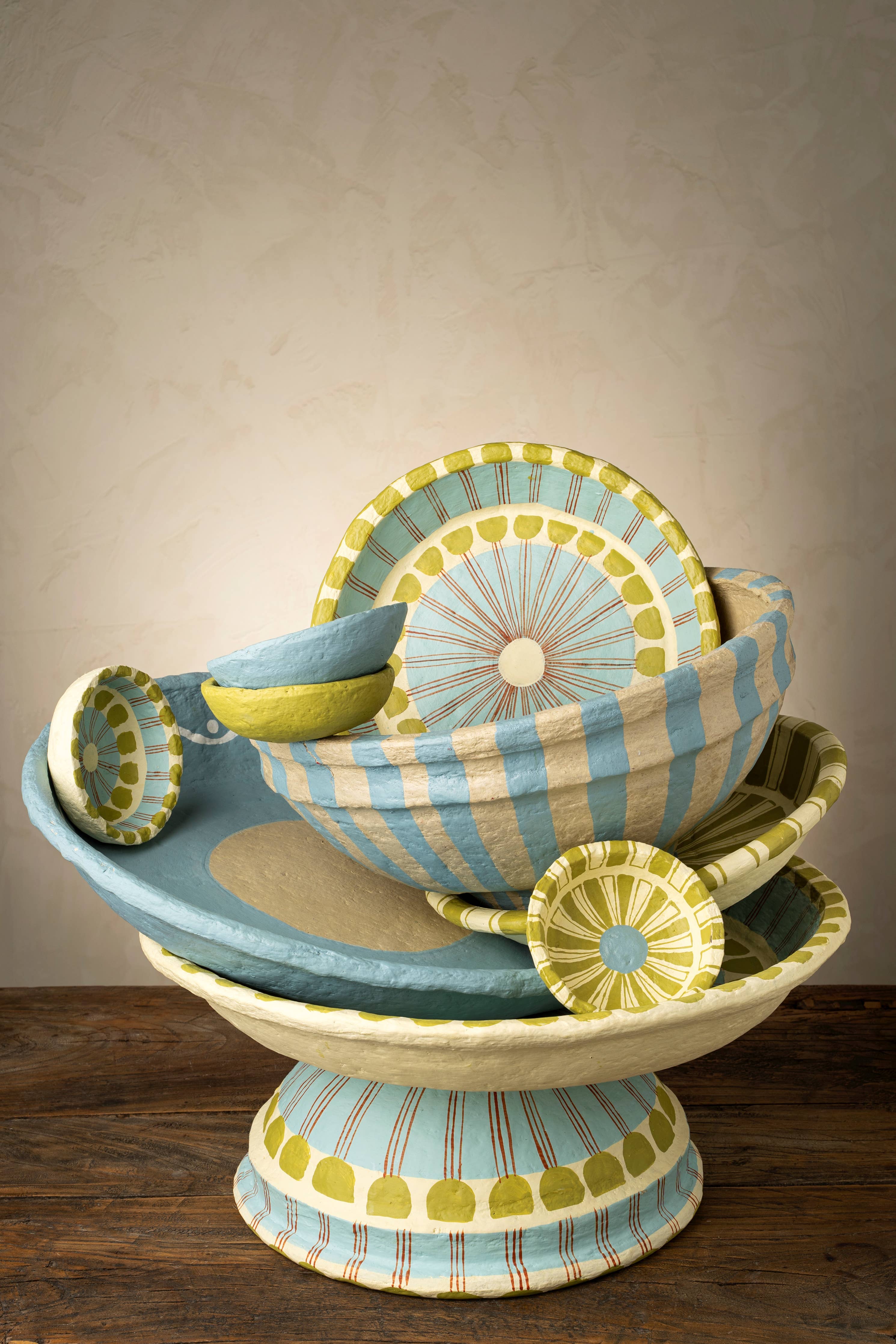 Painted Paper Mache Bowl L