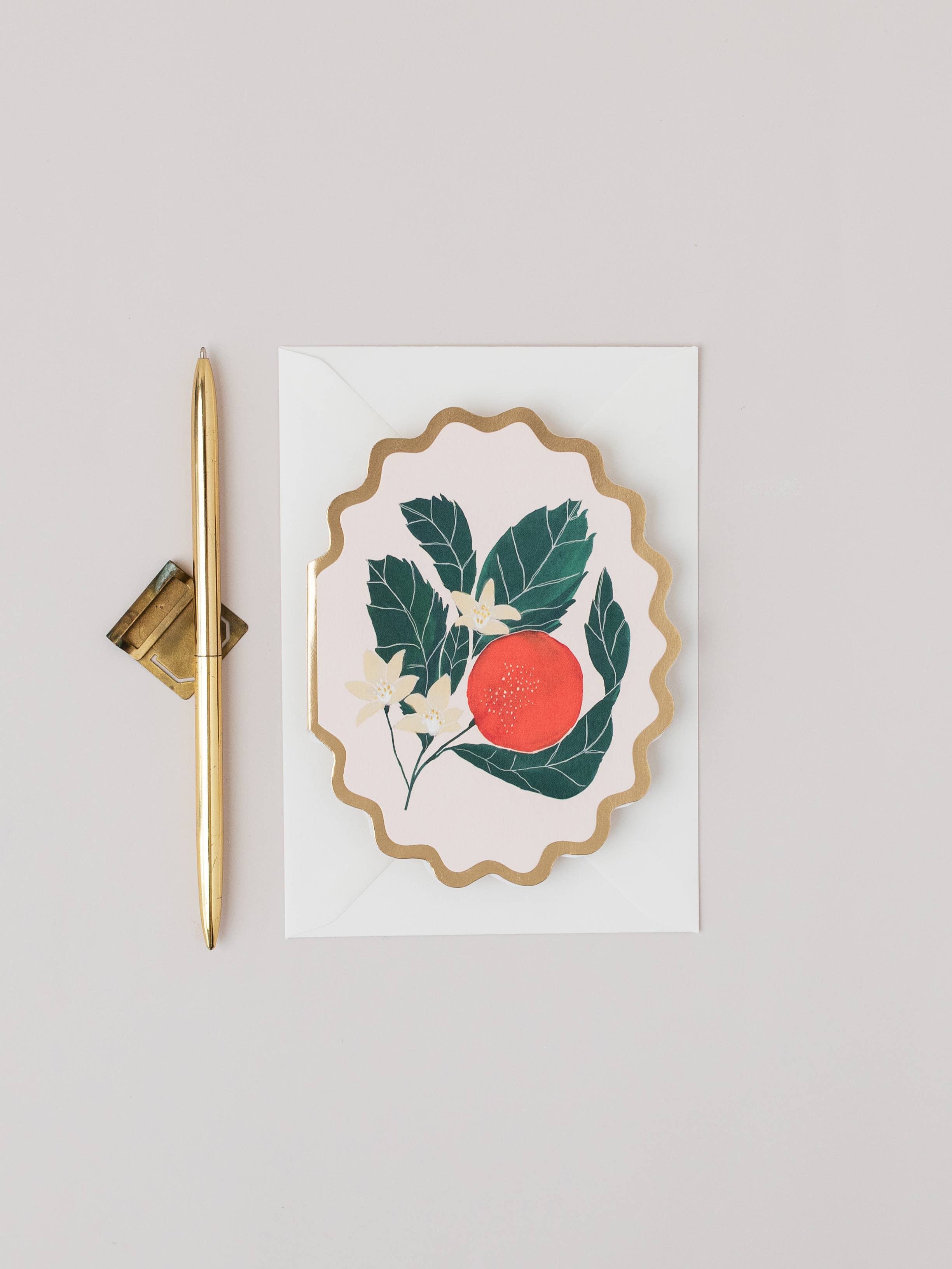 ORANGE BOTANICAL FRUIT SCALLOP DIE CUT CARD