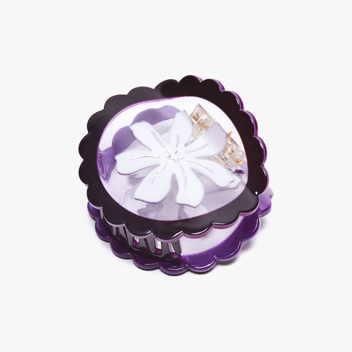 Persephone Claw - Acetate Lacy Border White Flower Hair Clip