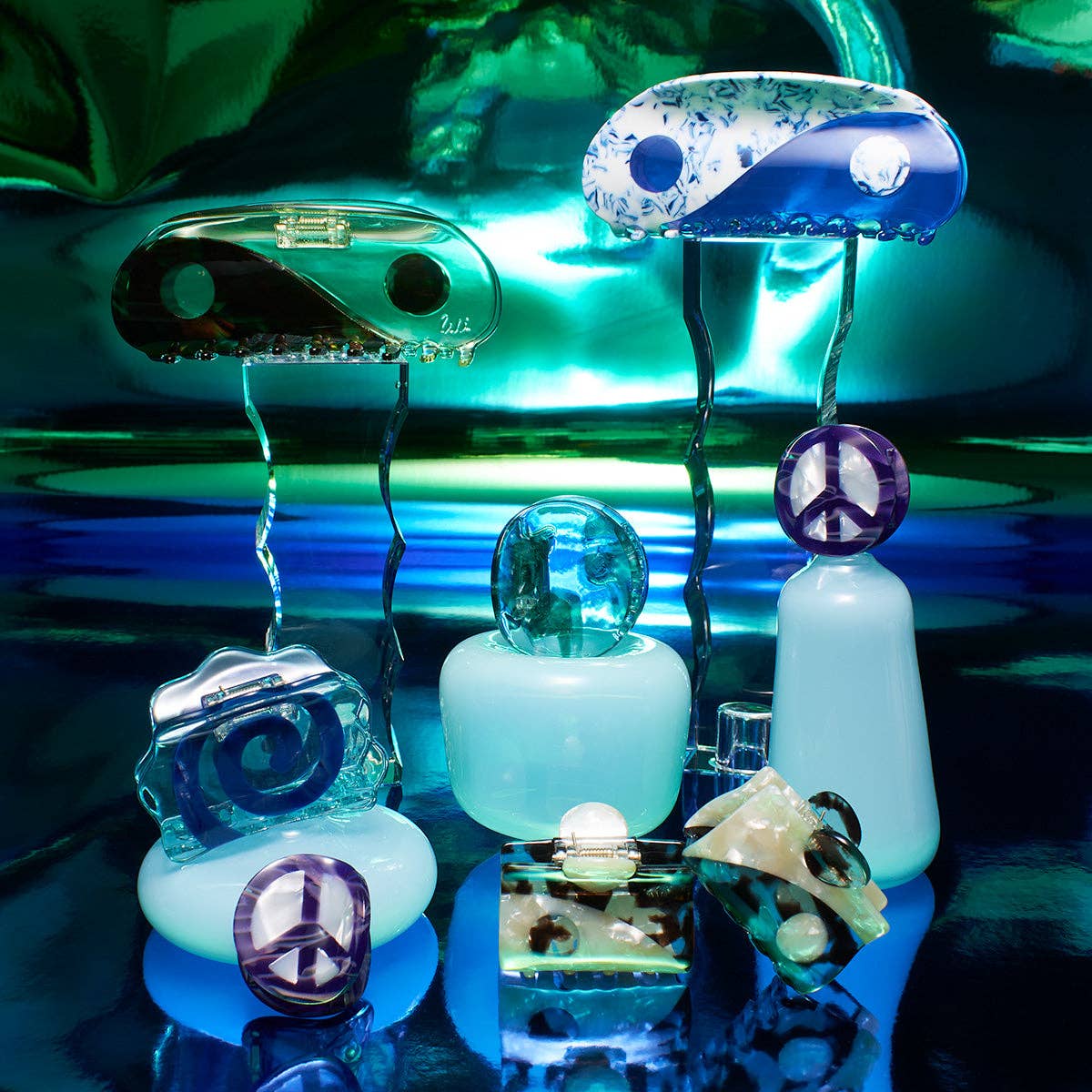 Blue Tortoise Shell Acetate Yin Yang Small Hair Claw Set