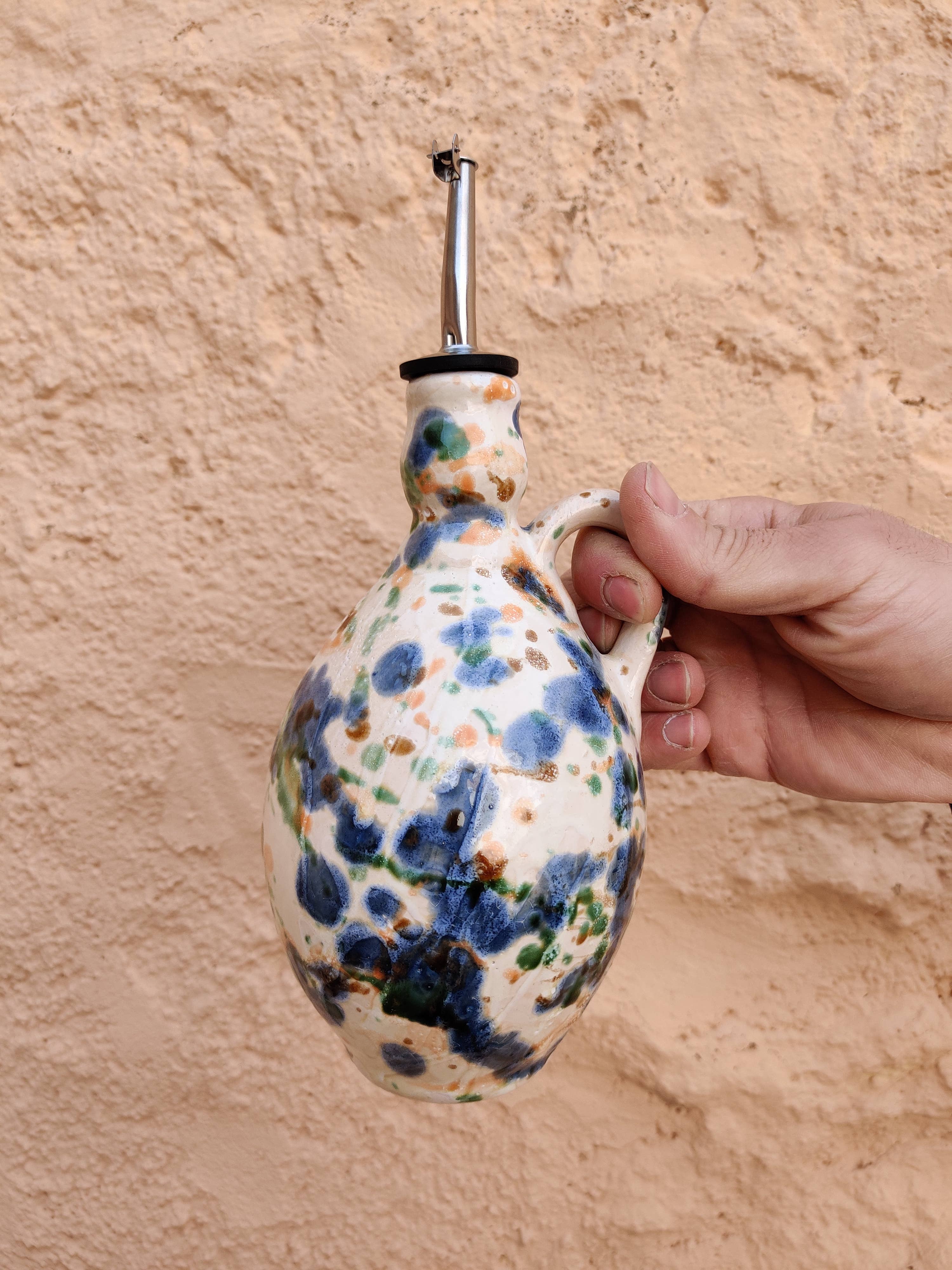 Ceramic olive or vinegar bottle handmade in Spain -