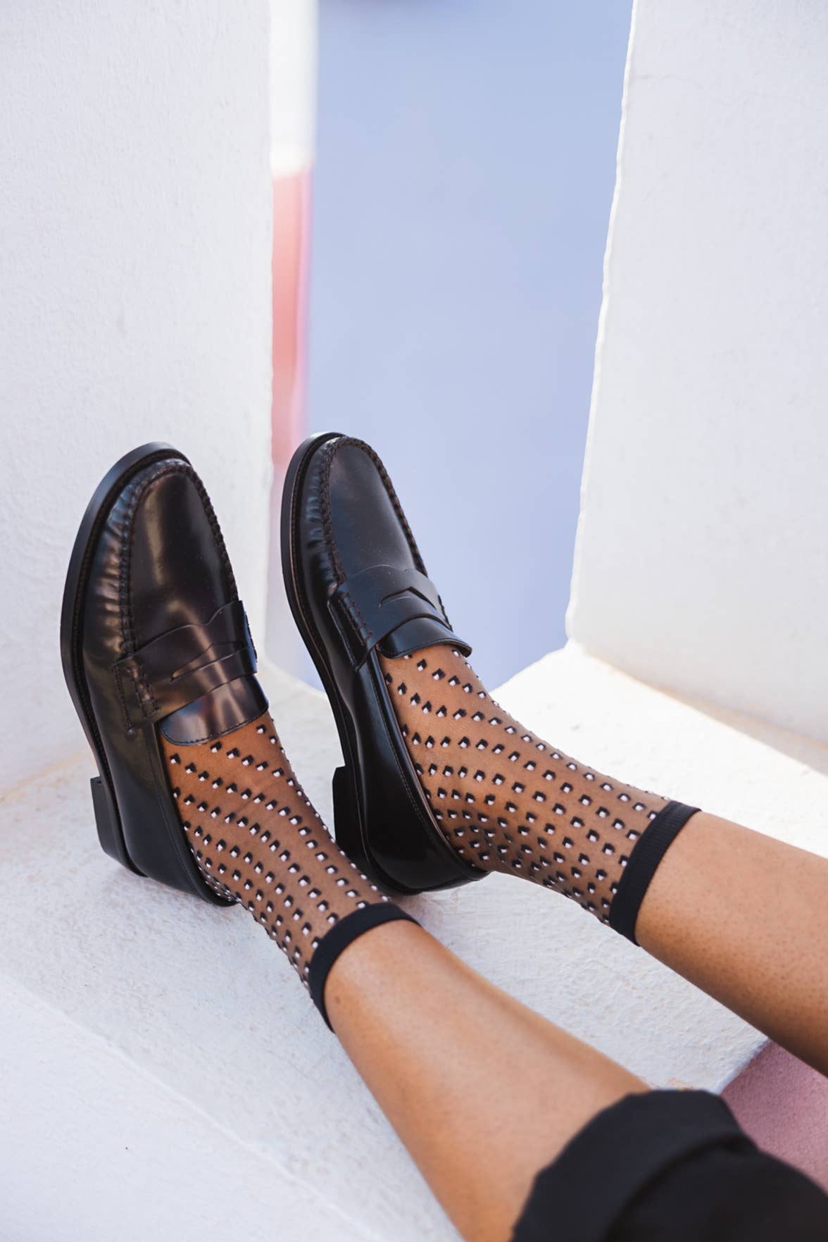 Crescent Dunes Black • Women's sheer polka dot socks