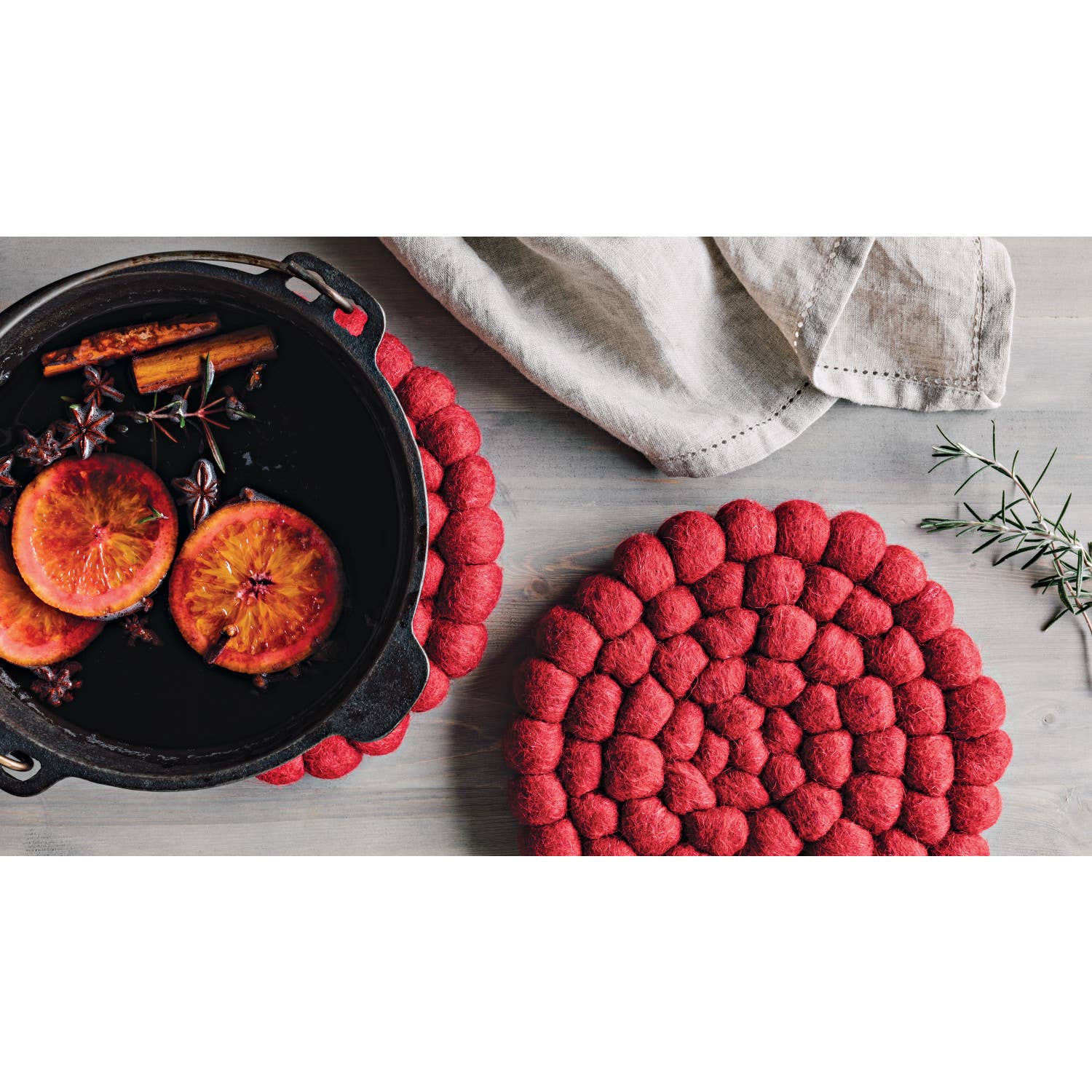 Chili Red Recycled Wool Felt Dot Trivet