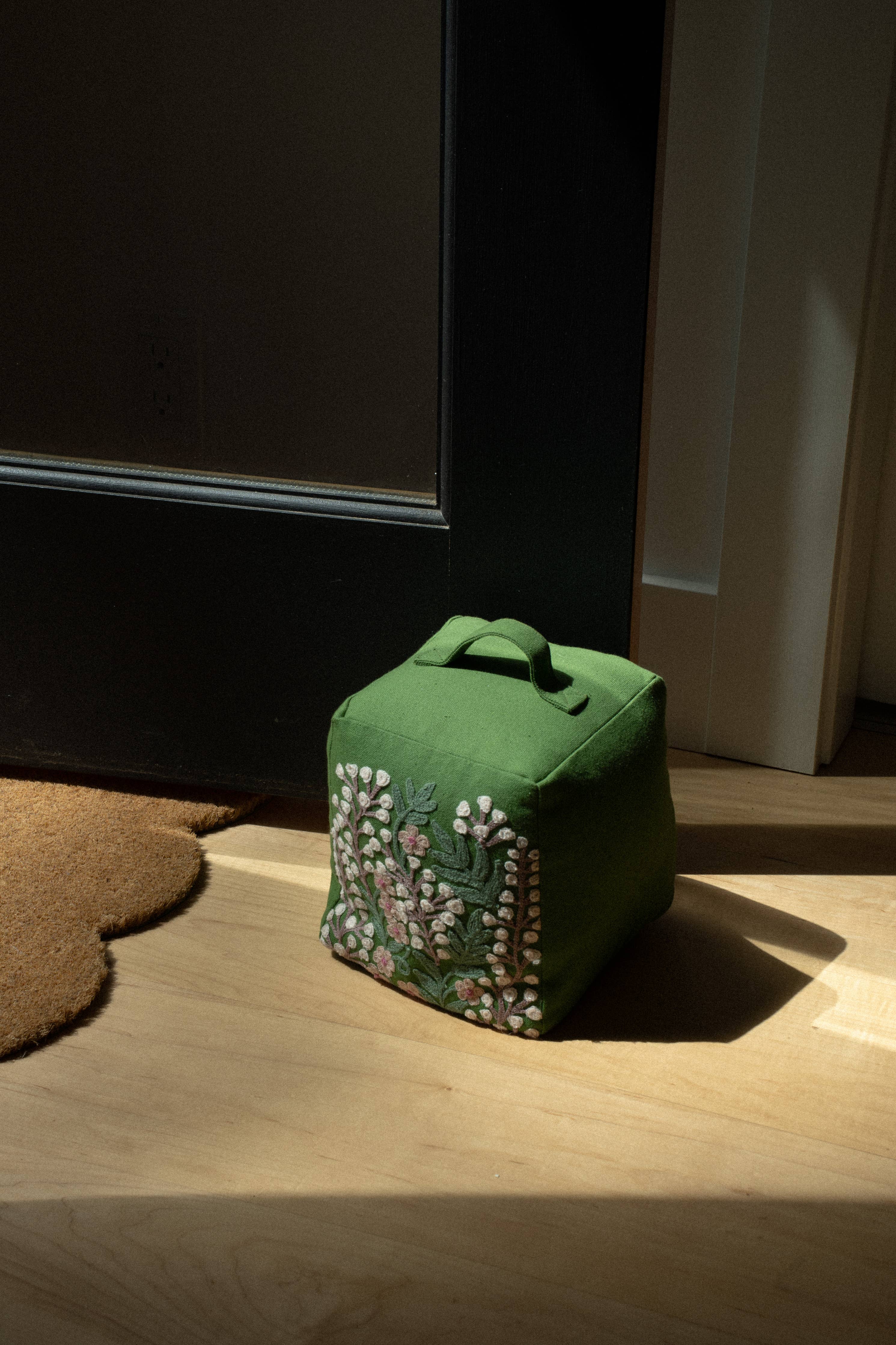 Embroidered Floral Doorstop, Green