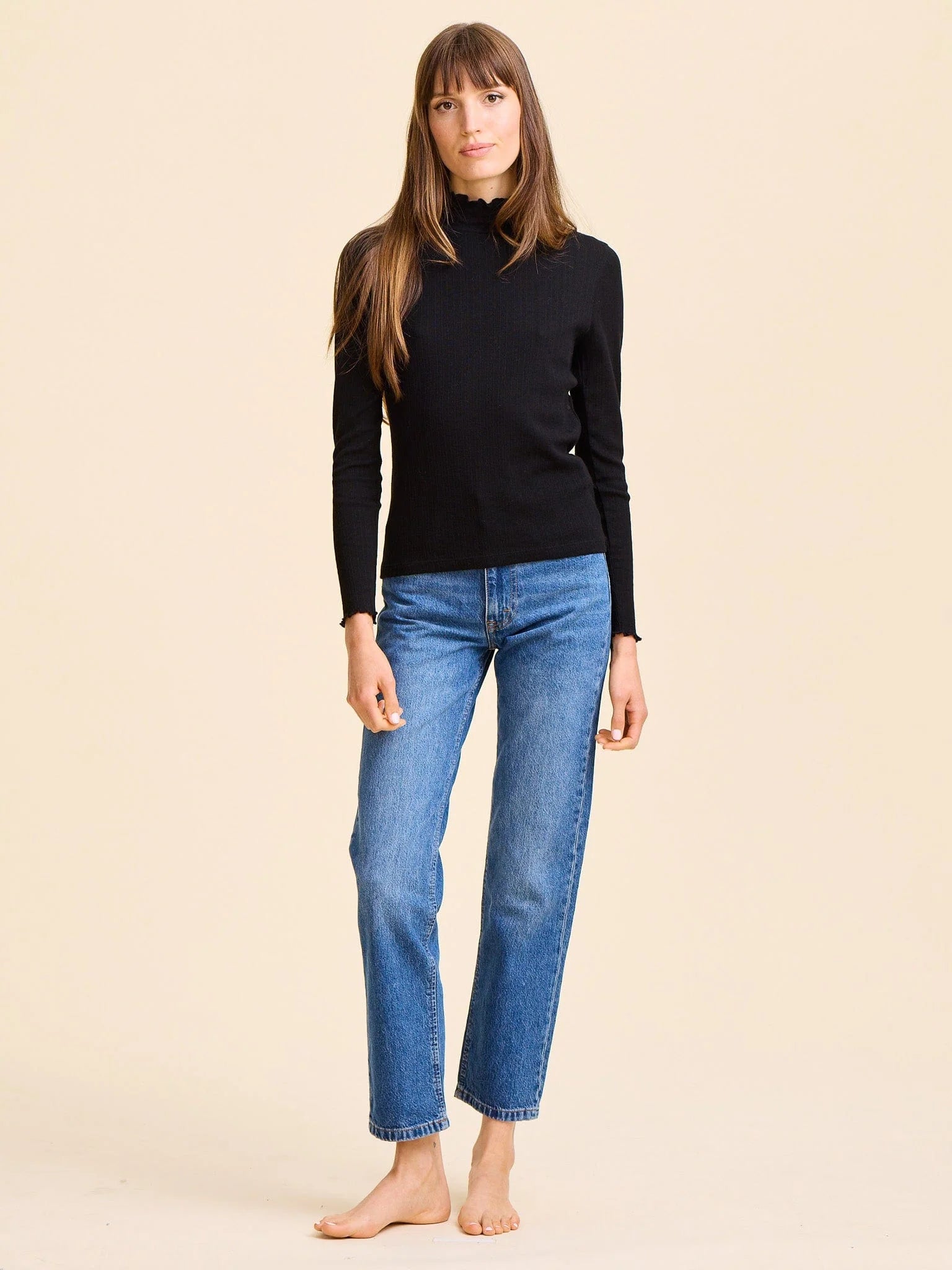 Carmela Pointelle Turtleneck in Black