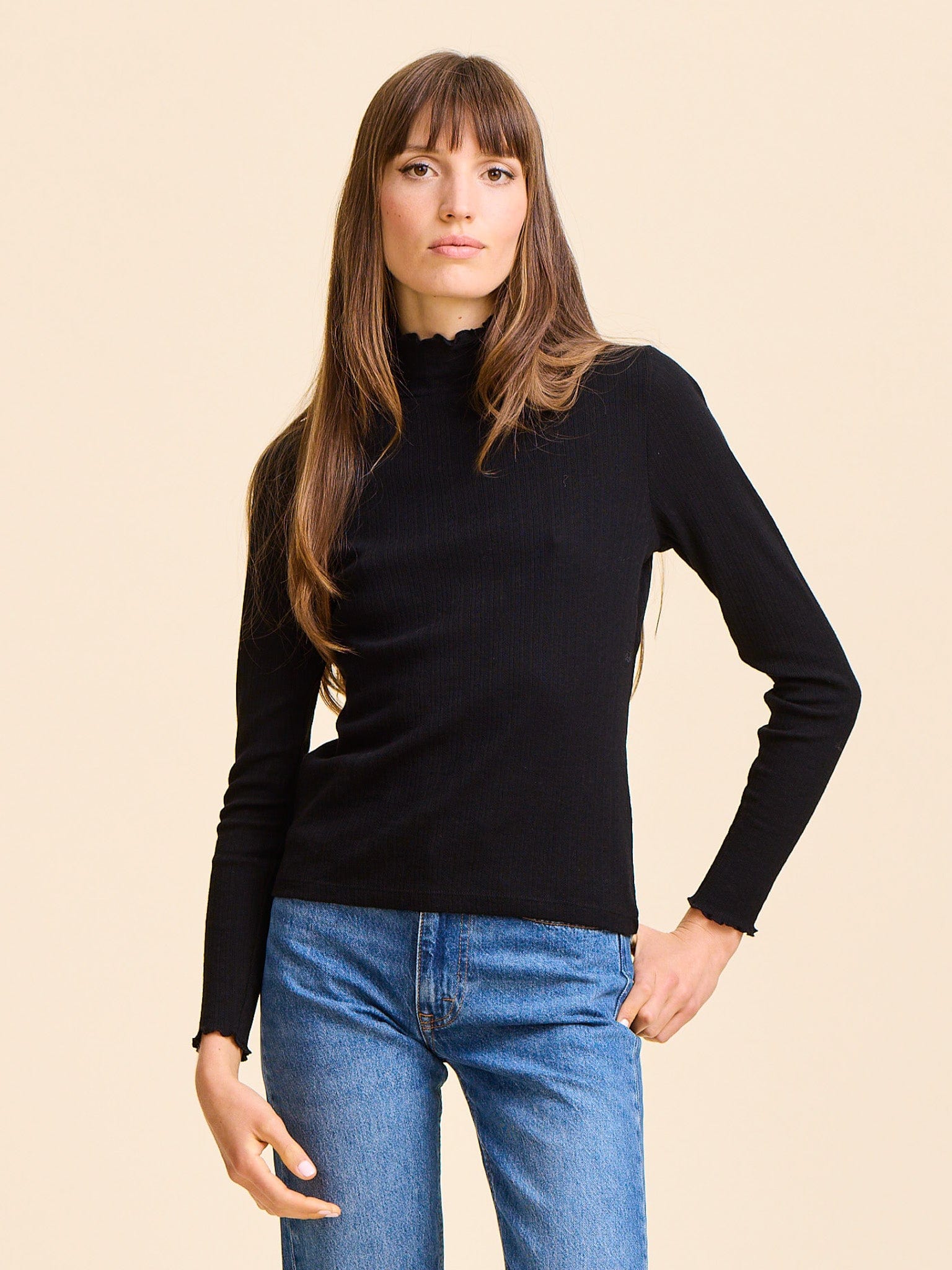 Carmela Pointelle Turtleneck in Black