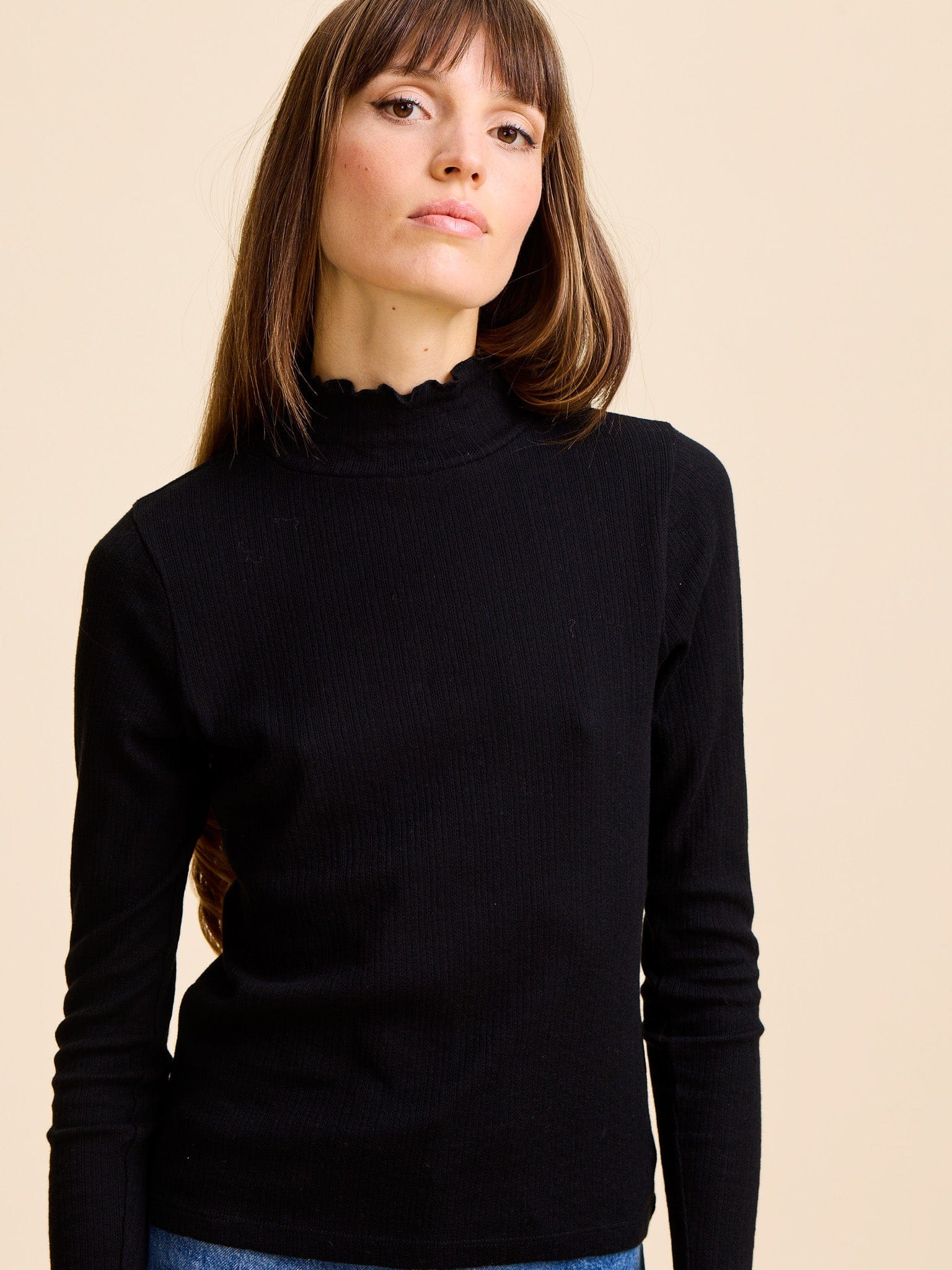 Carmela Pointelle Turtleneck in Black
