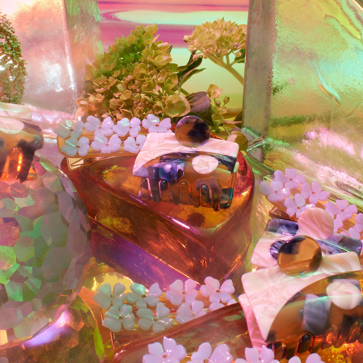 Blue and Amber Acetate Yin Yang Small Hair Claw Set