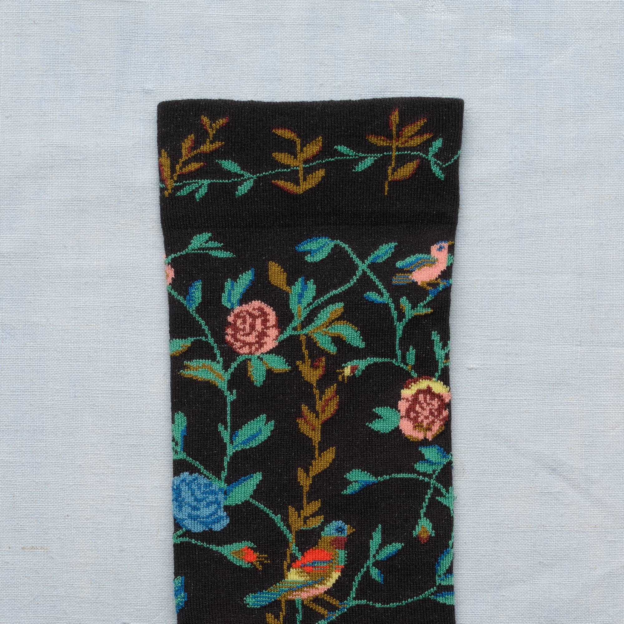 Sock Flowers and Birds Faux Black