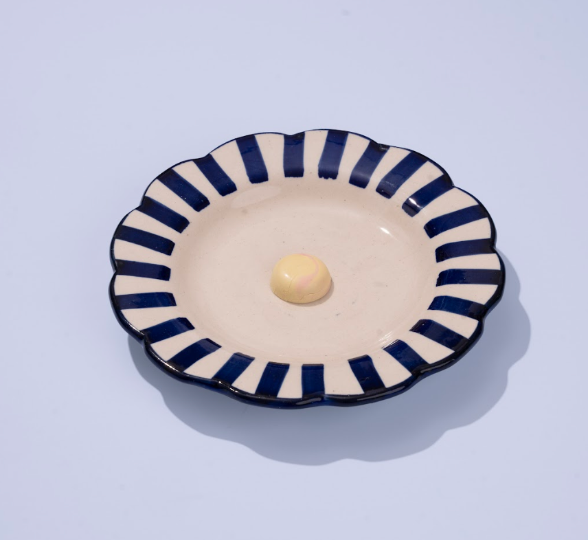Ceramic Stripe Dinner Plate, Blue- 10 x 10 x 1.25 Inches