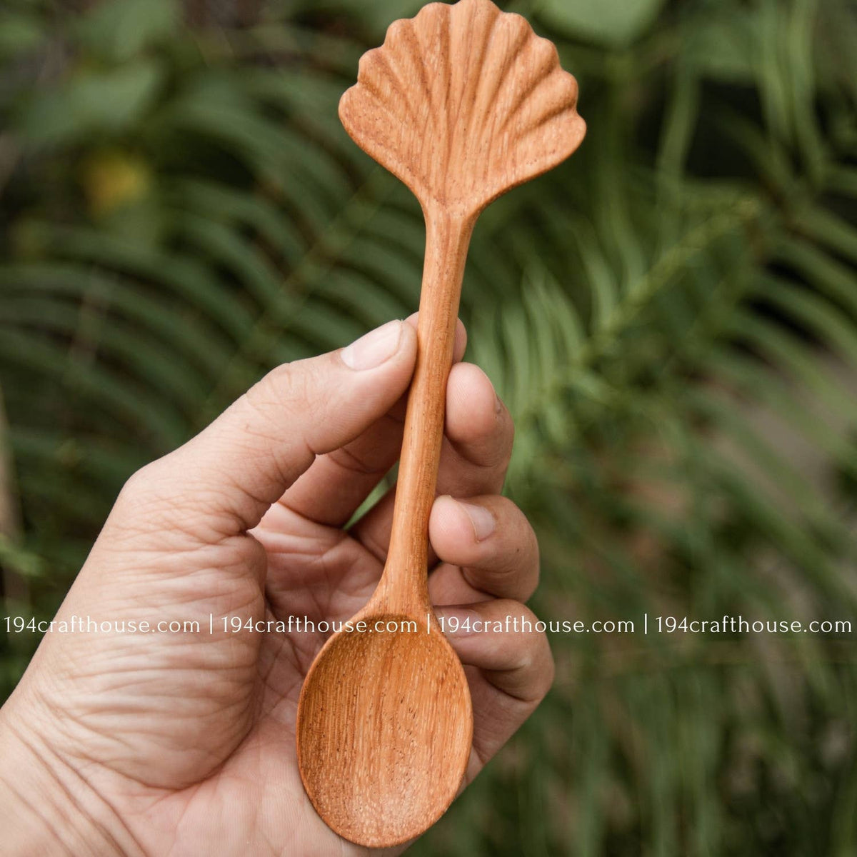 Hand Carved Seashell Shaped Wood Spoon - Home Decor & Gifts