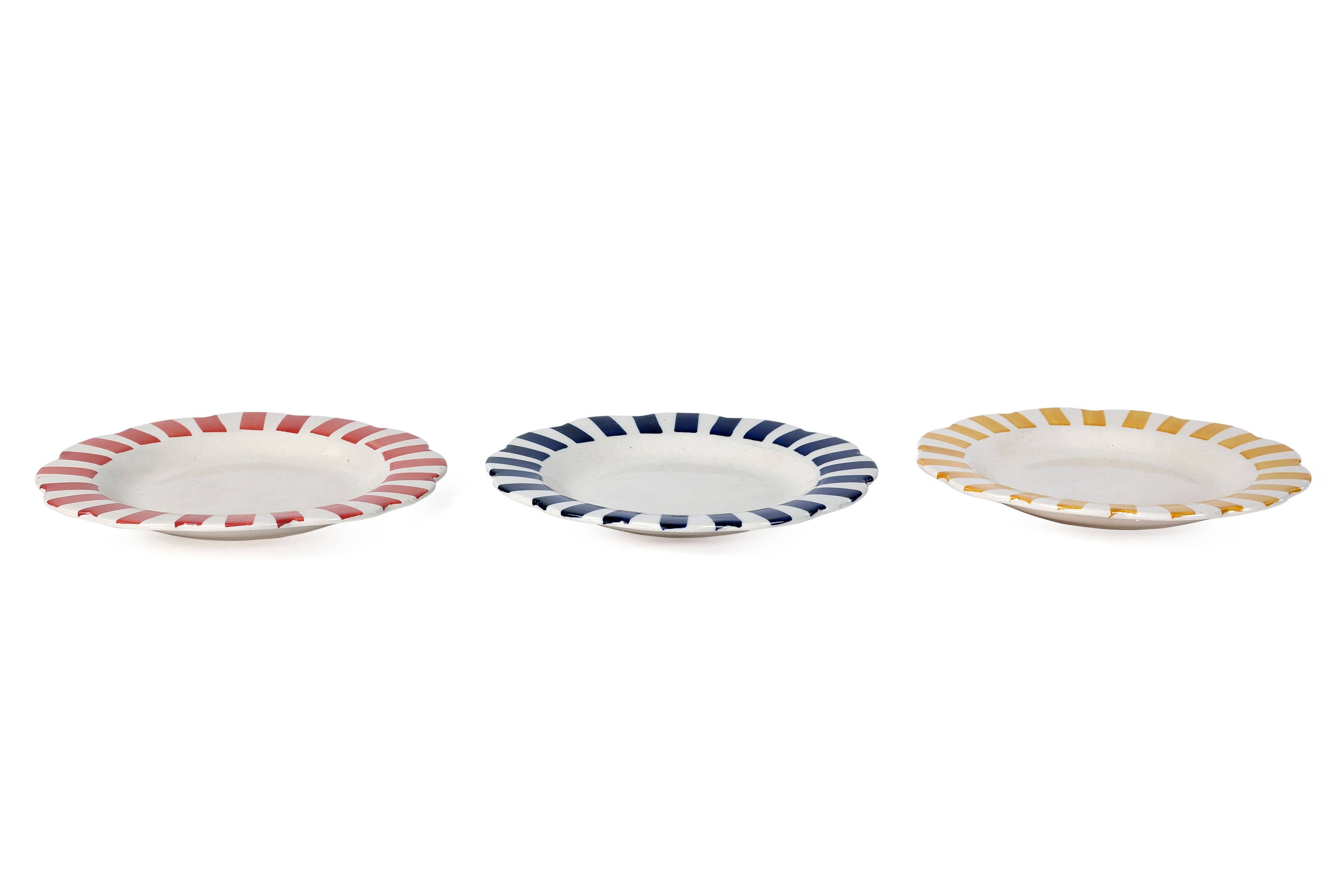 Ceramic Stripe Dinner Plate, Blue- 10 x 10 x 1.25 Inches