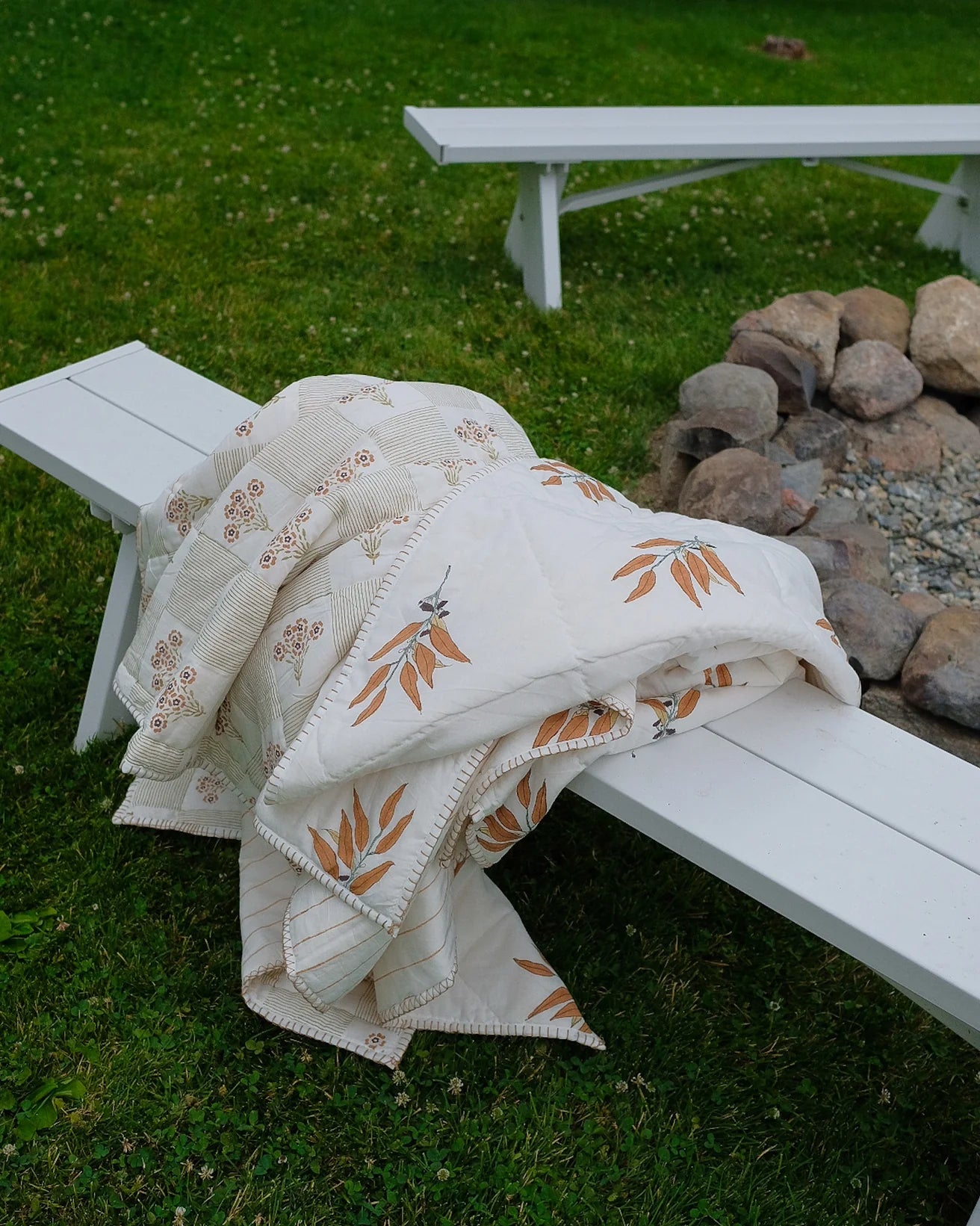SHABANA - HAND BLOCK-PRINTED REVERSIBLE QUILT THROW - OLIVE