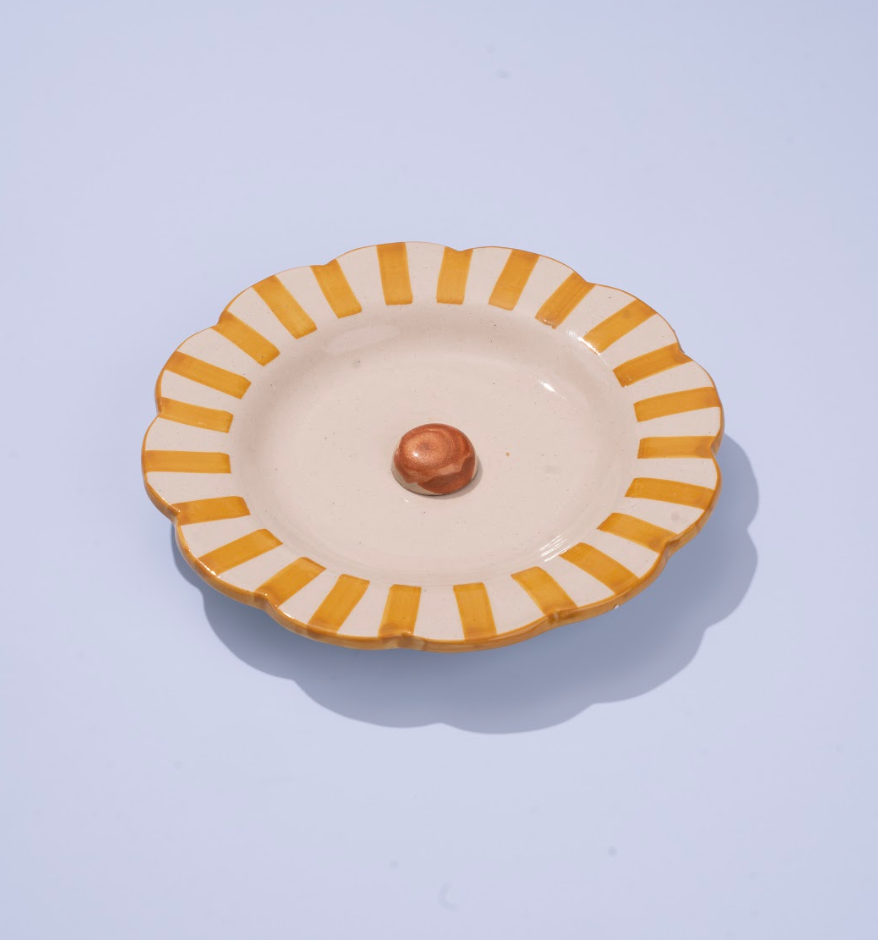 Ceramic stripe Salad Plate, Yellow- 8.25x 8.25 x 1.25 Inches