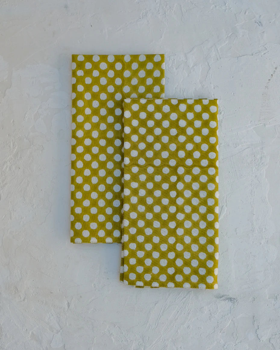 SYRA - BLOCK-PRINTED TABLE NAPKINS - SET OF 4 (WARM OLIVE)