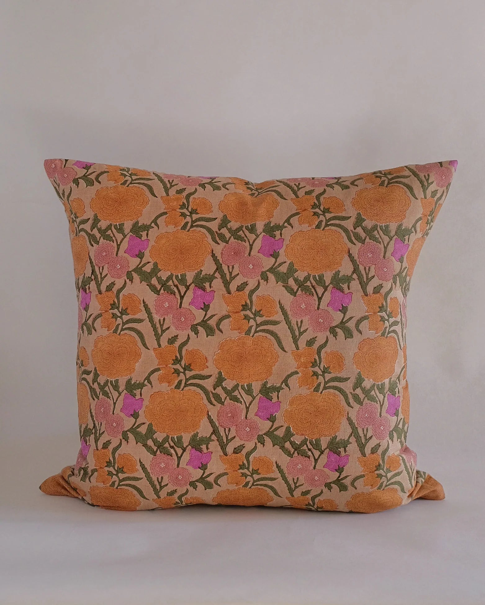 NARGIS - HAND BLOCK-PRINTED LINEN PILLOW (OLD ROSE) 18x18"