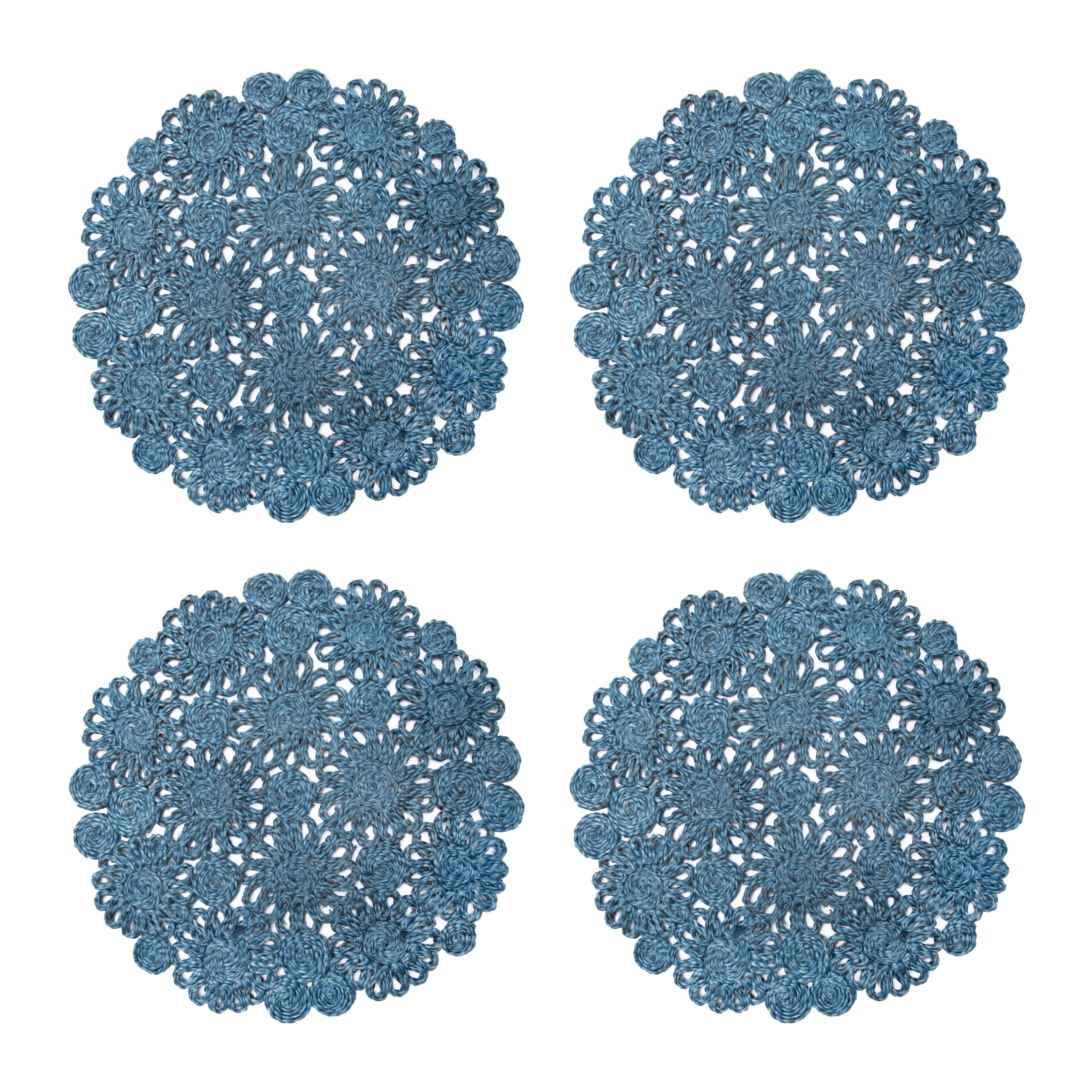 Daisy Jute Placemat | Blue Jean | 15" Round | Set of 4