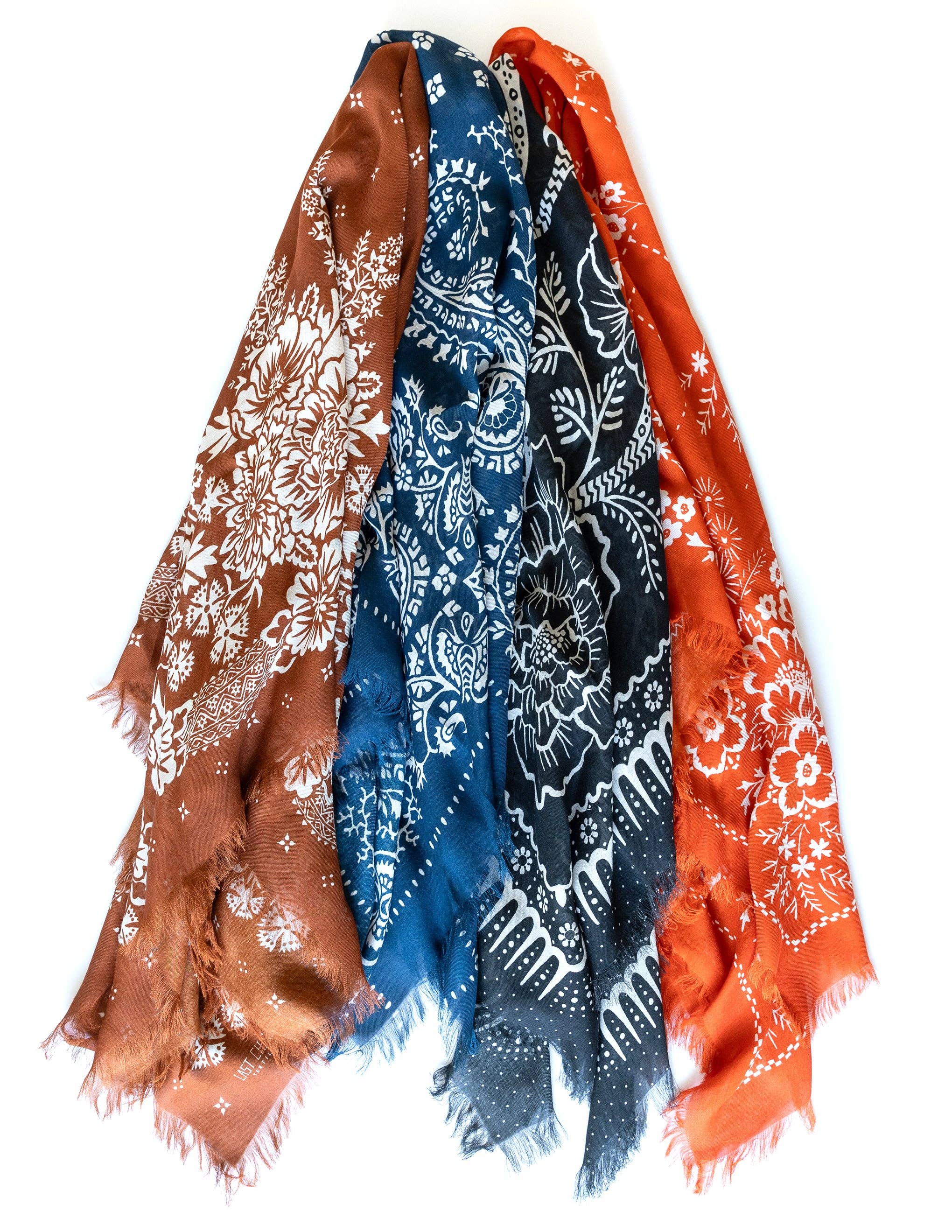 Oversize Fringe Bandana - Paisley in Navy