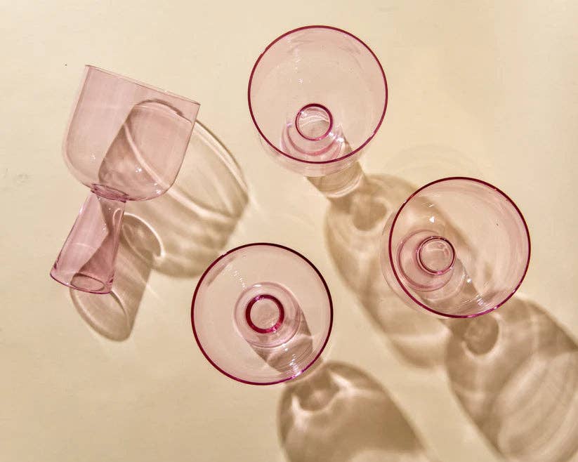 Aria Pink Glass Dessert Bowls - 3 x 5.75 Inches, 9.45 oz