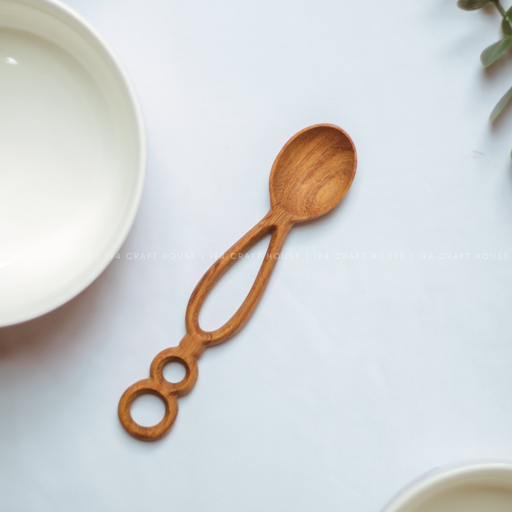 Handcarved Wooden Spoon With Hole - Kitchen Serving Utensils
