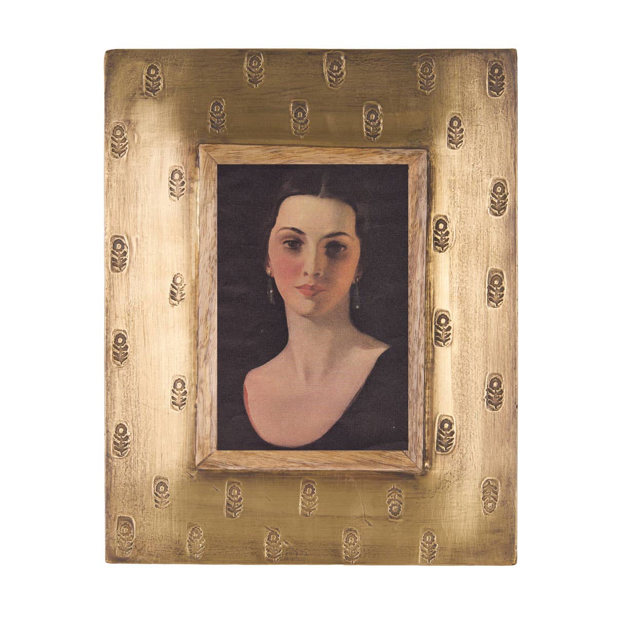 4x6 Floral Brass Hammered Photo Frame