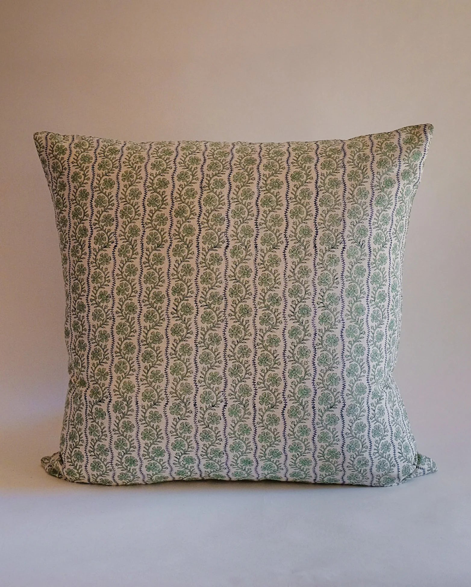 VIPIN - HAND BLOCK-PRINTED LINEN PILLOW (SAGE) 18x18"