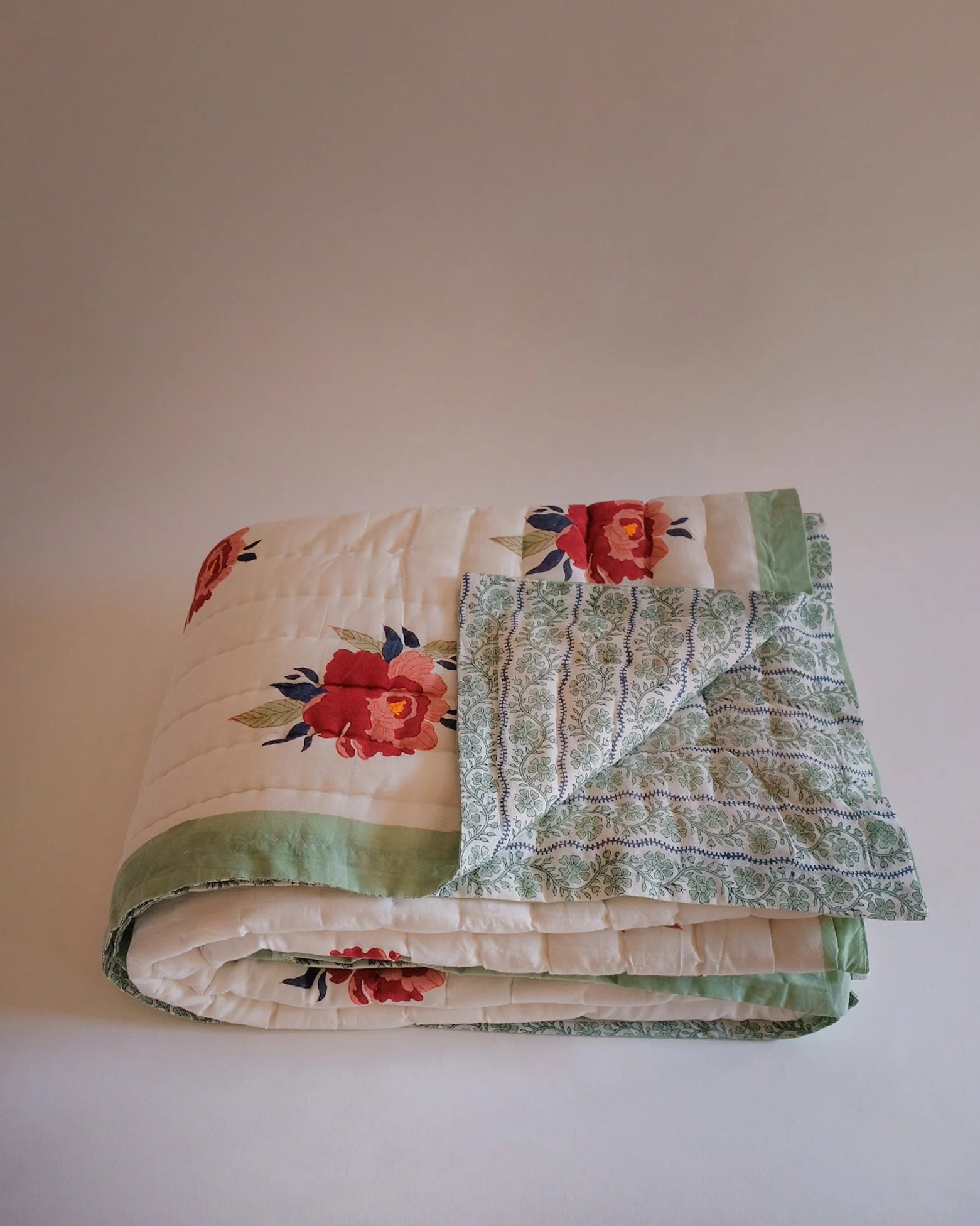 Babita - Hand Block-printed Reversible Quilt, Red
