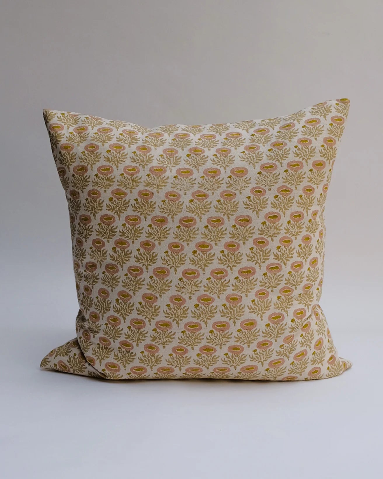 RUMI - HAND BLOCK-PRINTED LINEN PILLOW (ROSEWATER) 18x18"